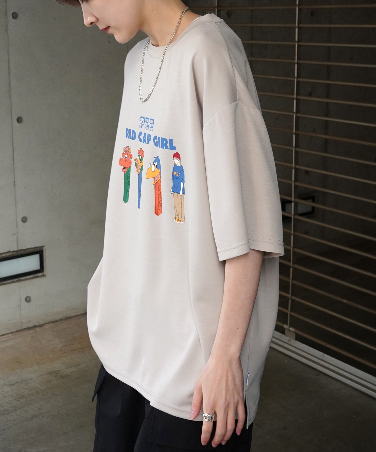 【RED CAP GIRL × PEZ】25SS RCG×PEZコラボ フロントプリント ドレープとろみ ビッグシルエットポンチTシャツ