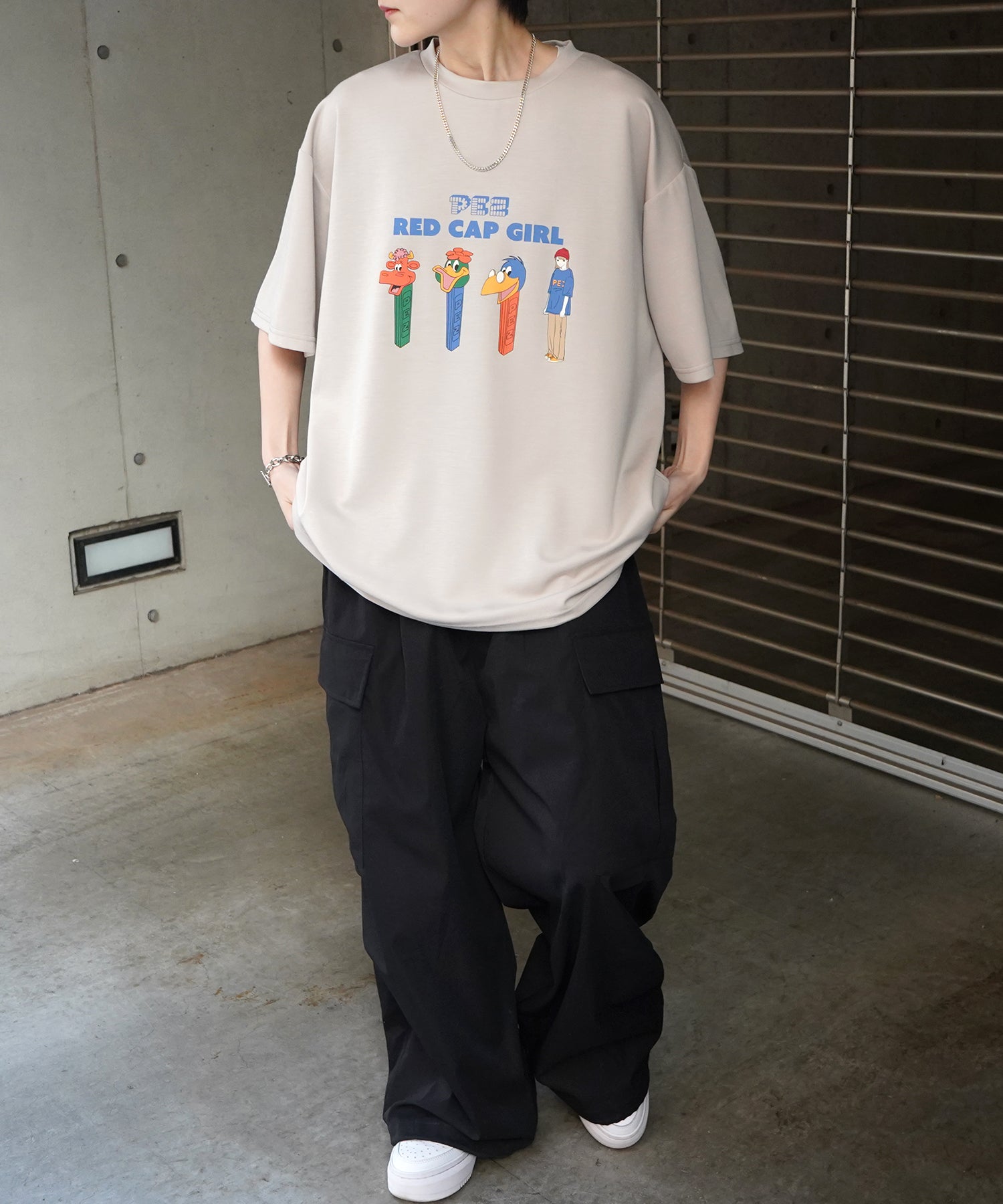 【RED CAP GIRL × PEZ】25SS RCG×PEZコラボ フロントプリント ドレープとろみ ビッグシルエットポンチTシャツ