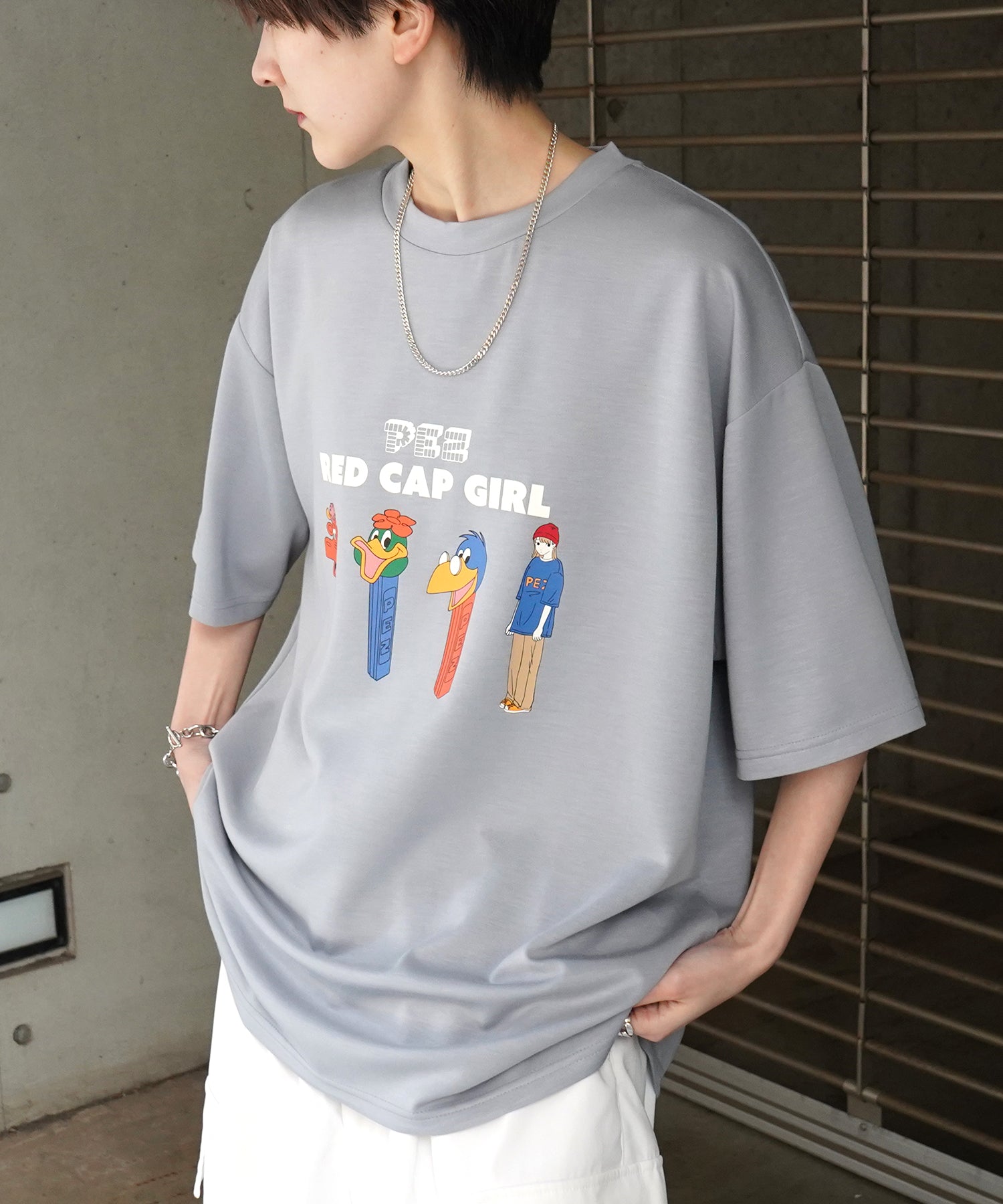 【RED CAP GIRL × PEZ】25SS RCG×PEZコラボ フロントプリント ドレープとろみ ビッグシルエットポンチTシャツ