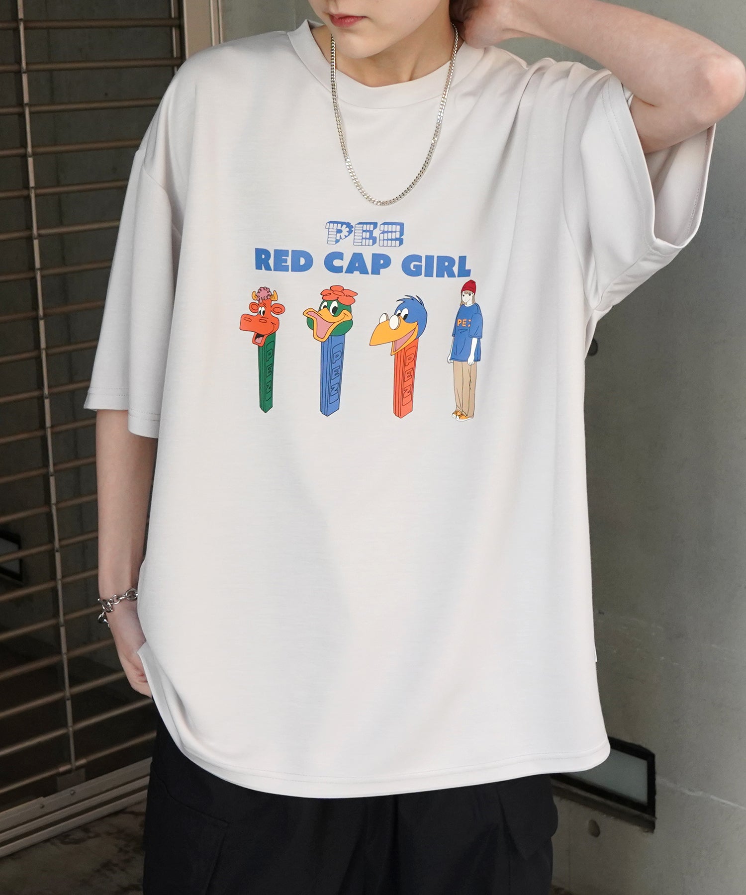 【RED CAP GIRL × PEZ】25SS RCG×PEZコラボ フロントプリント ドレープとろみ ビッグシルエットポンチTシャツ