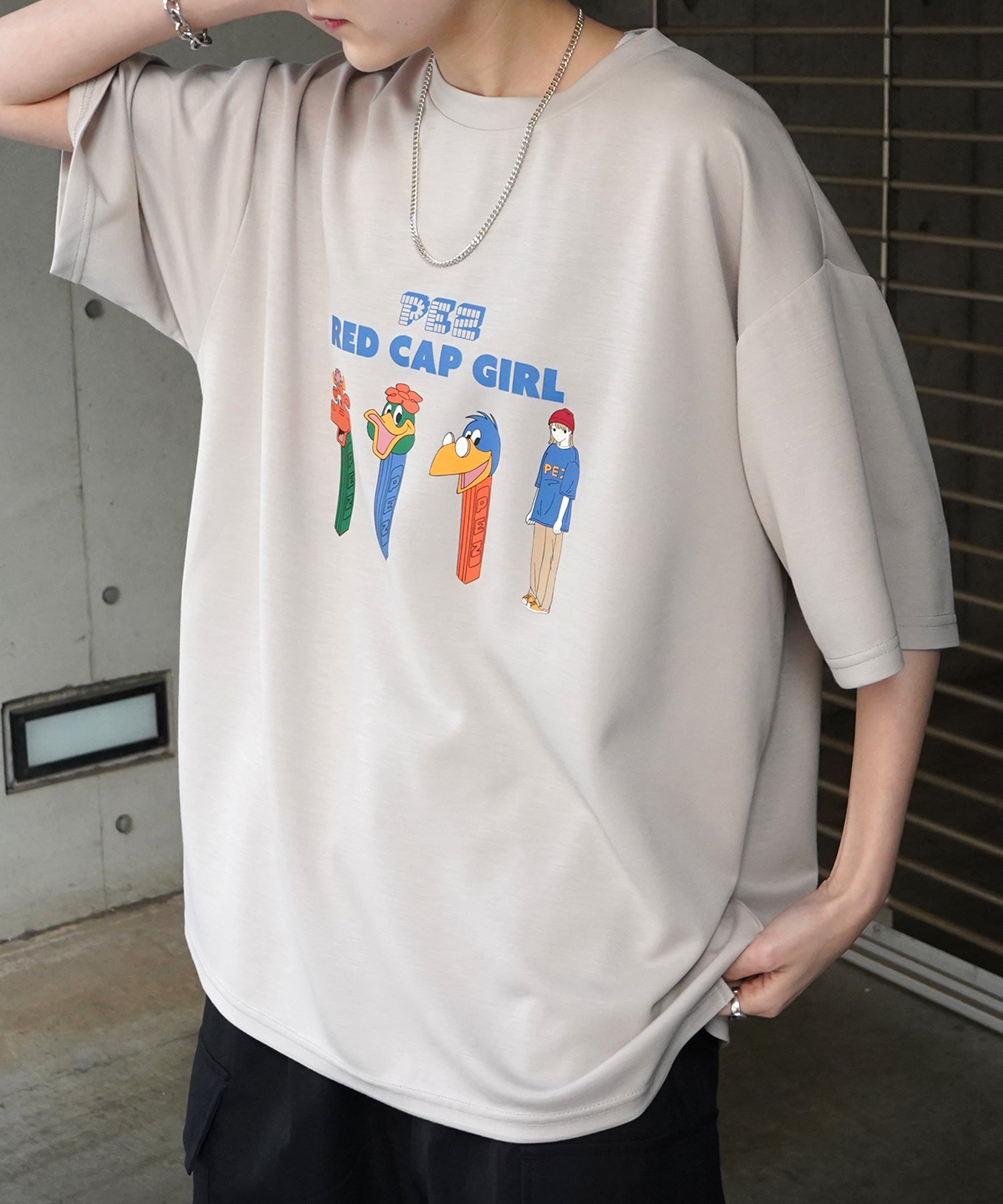 【RED CAP GIRL × PEZ】25SS RCG×PEZコラボ フロントプリント ドレープとろみ ビッグシルエットポンチTシャツ