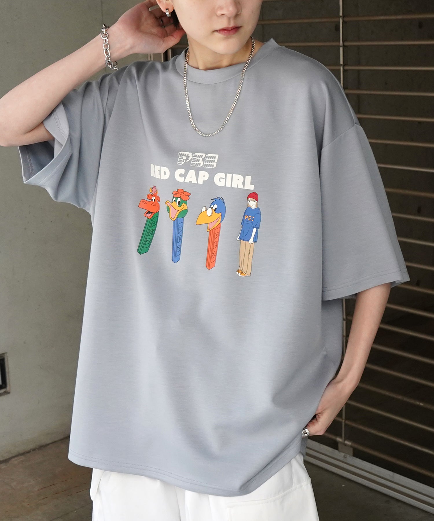 【RED CAP GIRL × PEZ】25SS RCG×PEZコラボ フロントプリント ドレープとろみ ビッグシルエットポンチTシャツ