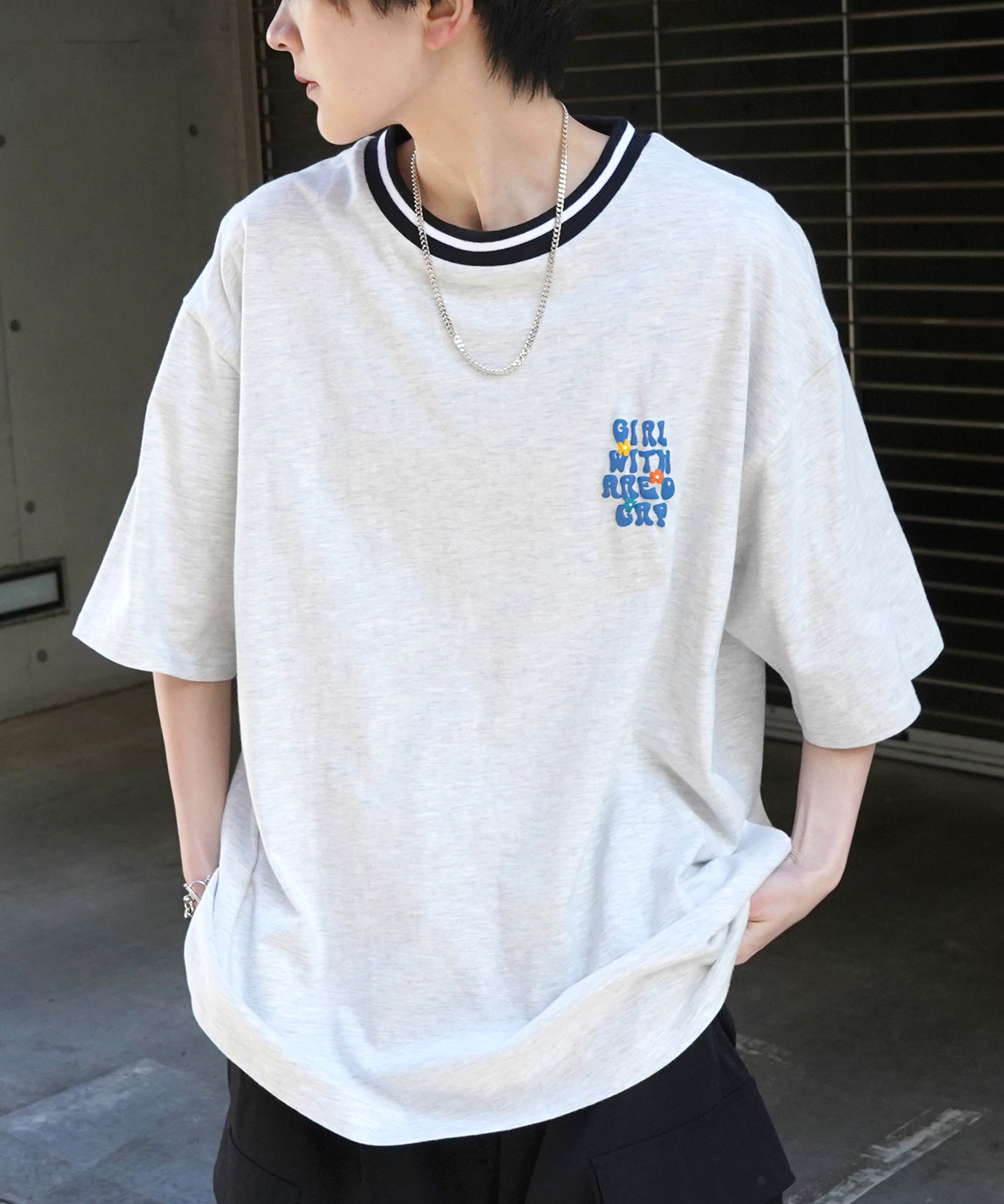 25SS【RED CAP GIRL】リブライン / バックプリント / ワンポイント刺繍 ビッグシルエット 半袖Tシャツ