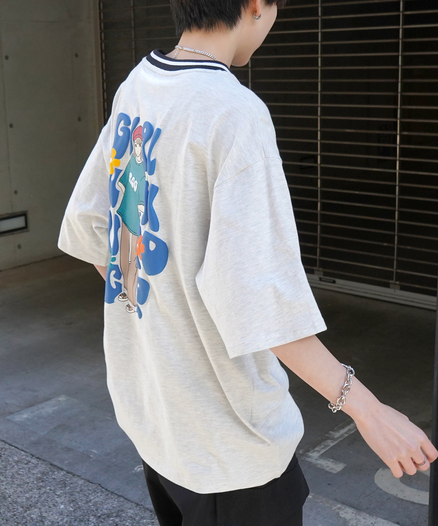 25SS【RED CAP GIRL】リブライン / バックプリント / ワンポイント刺繍 ビッグシルエット 半袖Tシャツ