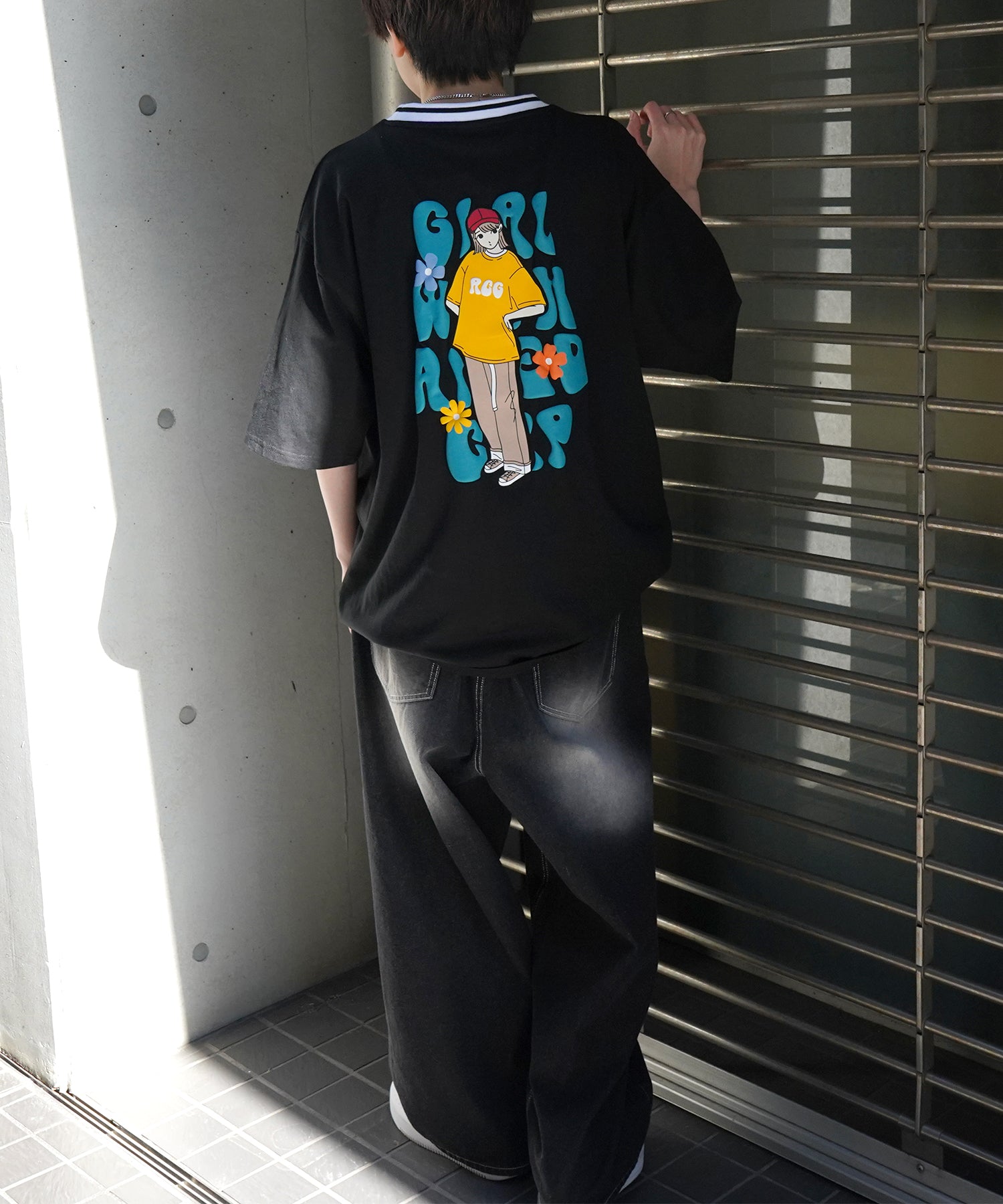 25SS【RED CAP GIRL】リブライン / バックプリント / ワンポイント刺繍 ビッグシルエット 半袖Tシャツ