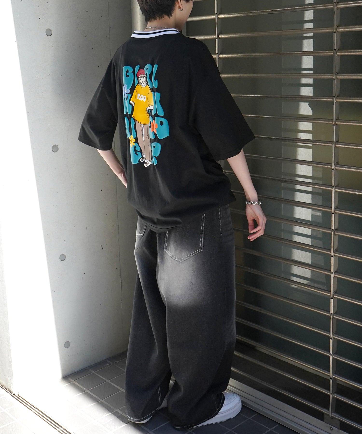 25SS【RED CAP GIRL】リブライン / バックプリント / ワンポイント刺繍 ビッグシルエット 半袖Tシャツ