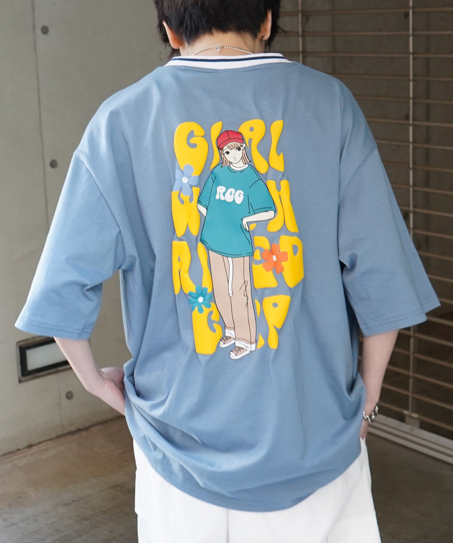 25SS【RED CAP GIRL】リブライン / バックプリント / ワンポイント刺繍 ビッグシルエット 半袖Tシャツ