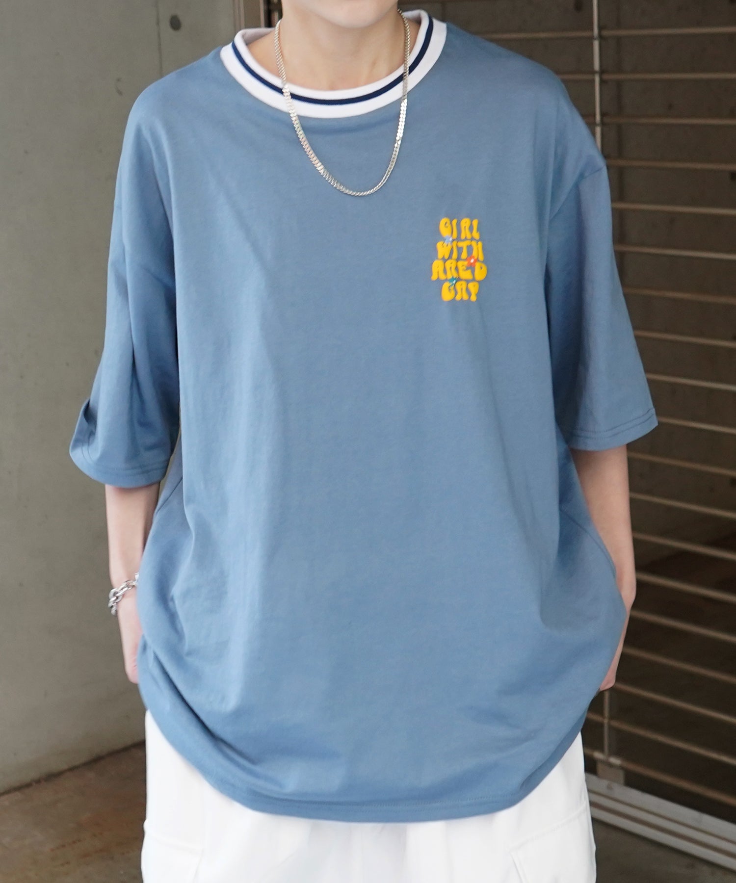 25SS【RED CAP GIRL】リブライン / バックプリント / ワンポイント刺繍 ビッグシルエット 半袖Tシャツ