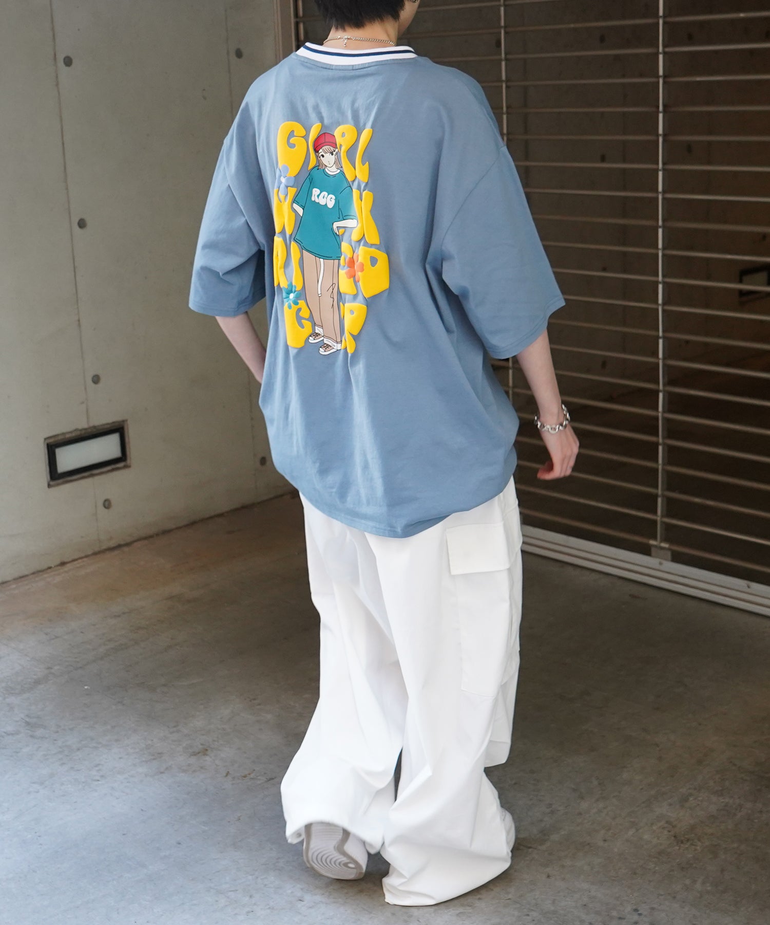 25SS【RED CAP GIRL】リブライン / バックプリント / ワンポイント刺繍 ビッグシルエット 半袖Tシャツ