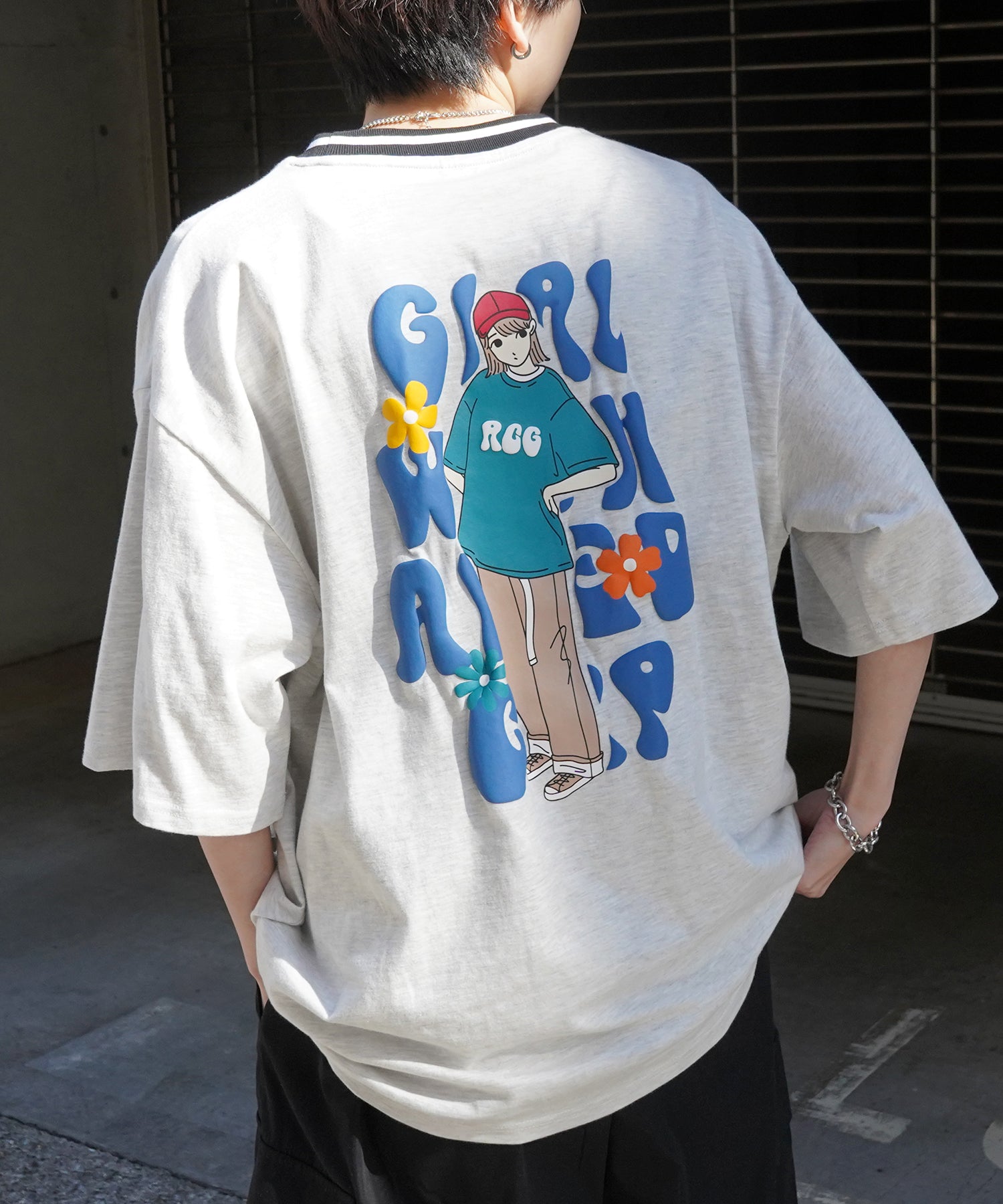 25SS【RED CAP GIRL】リブライン / バックプリント / ワンポイント刺繍 ビッグシルエット 半袖Tシャツ