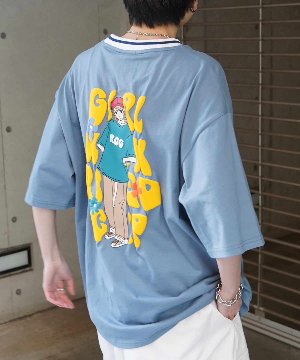 25SS【RED CAP GIRL】リブライン / バックプリント / ワンポイント刺繍 ビッグシルエット 半袖Tシャツ