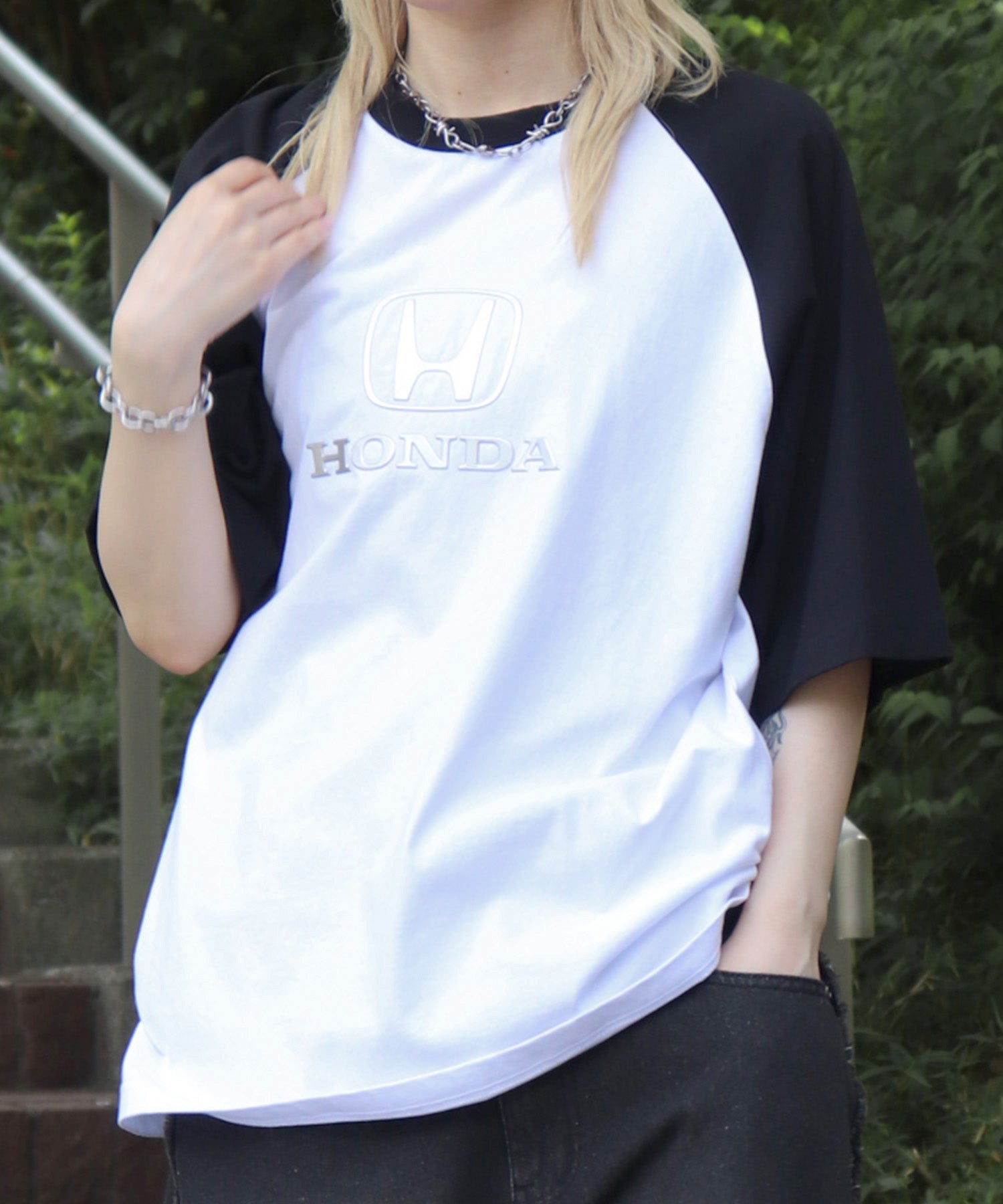 25SS【HONDA / ホンダ】フロントプリント ボックスシルエット ラグラン半袖Tシャツ