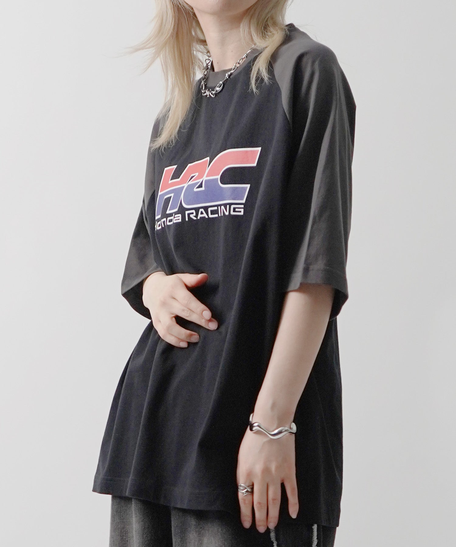 25SS【HONDA / ホンダ】フロントプリント ボックスシルエット ラグラン半袖Tシャツ