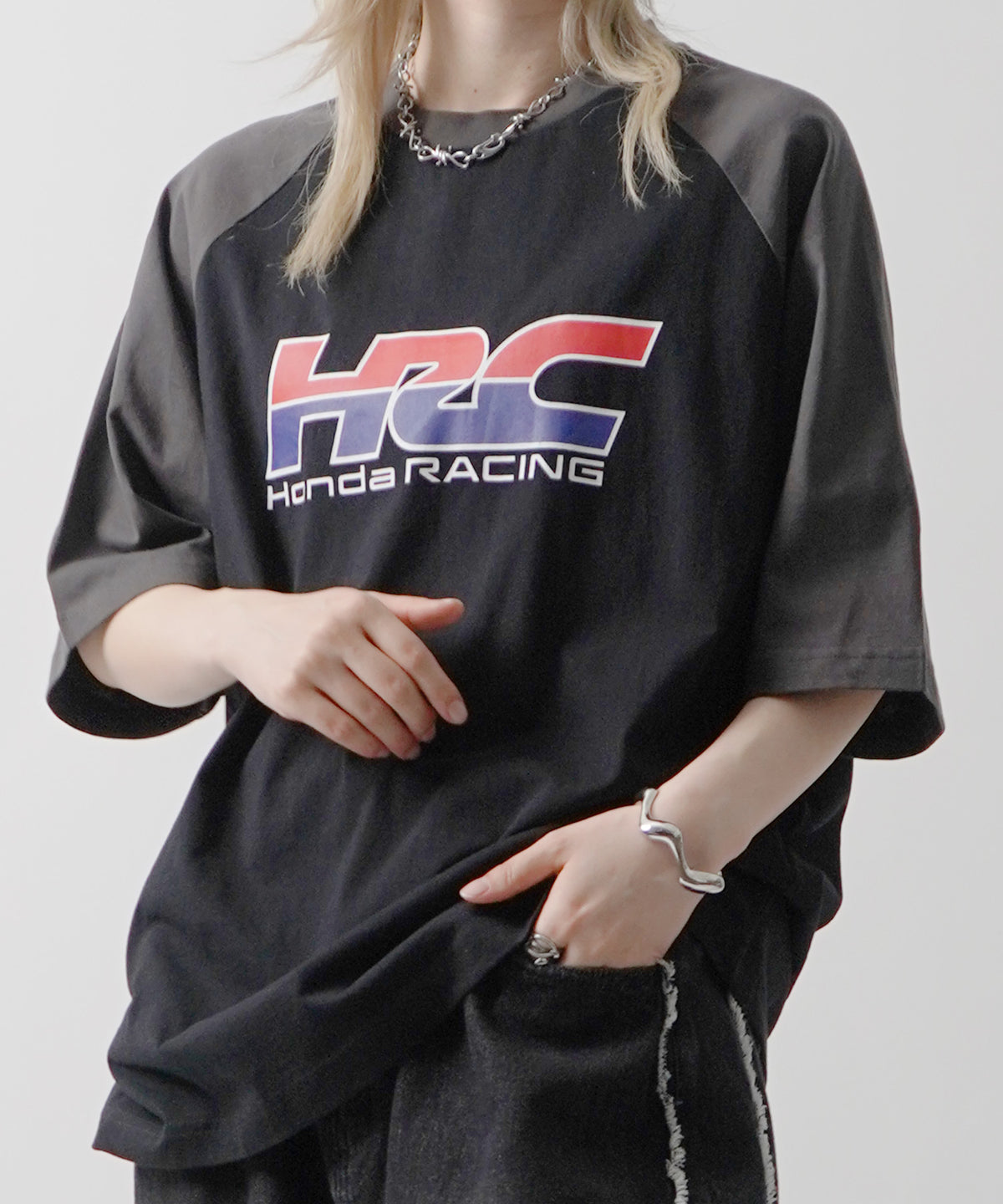 25SS【HONDA / ホンダ】フロントプリント ボックスシルエット ラグラン半袖Tシャツ