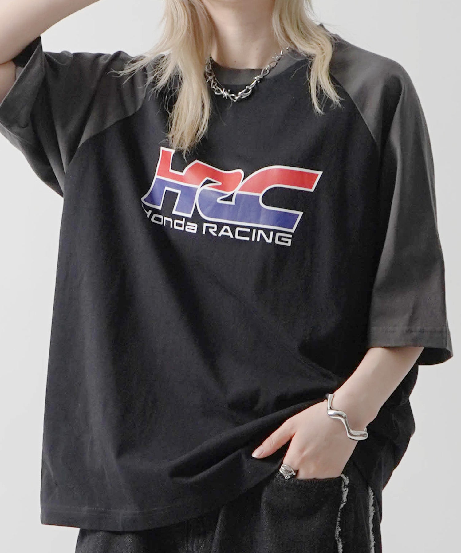 25SS【HONDA / ホンダ】フロントプリント ボックスシルエット ラグラン半袖Tシャツ