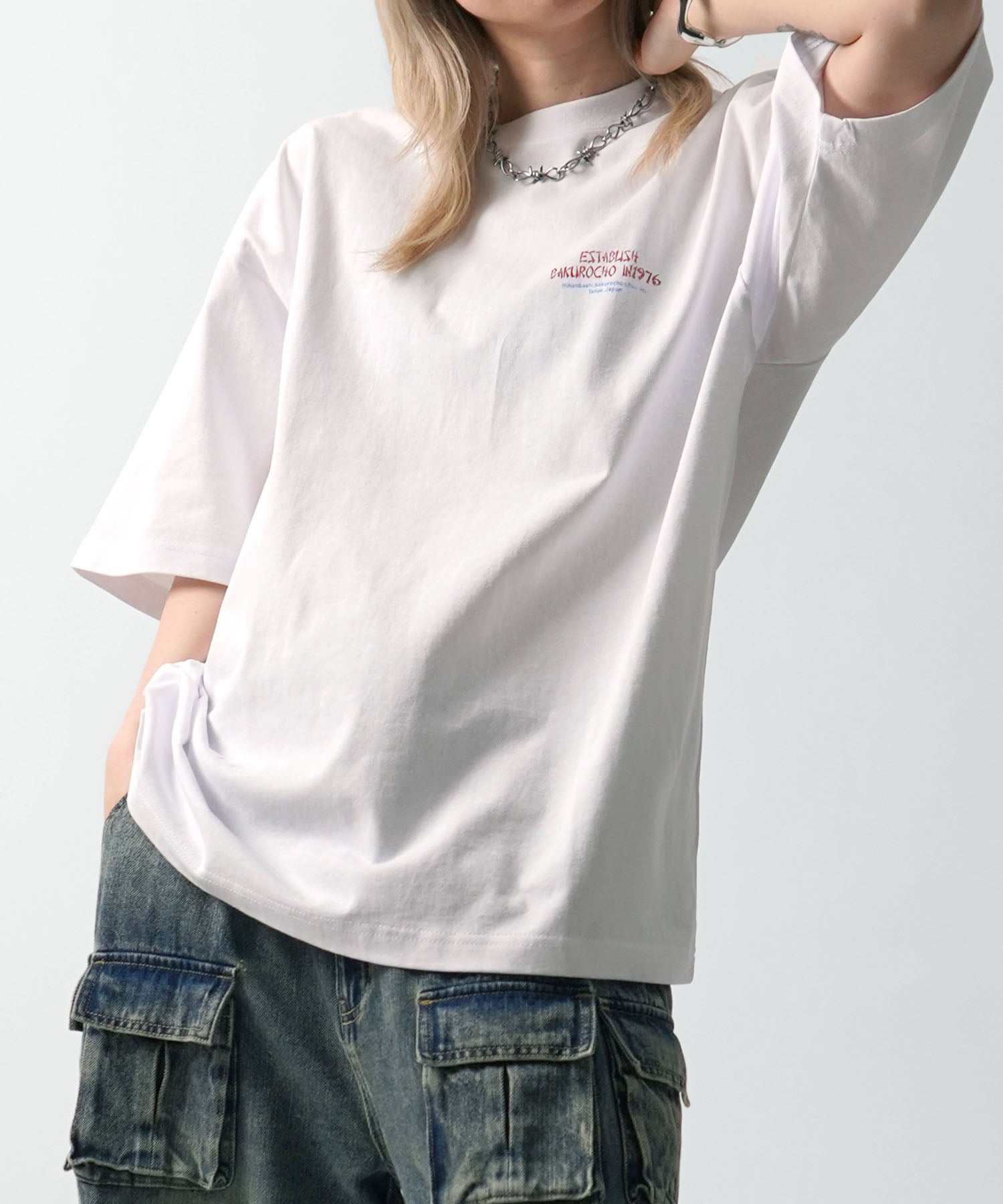 25SS ビッグシルエット "馬喰飯店" 中華メニュー バックプリント半袖Tシャツ