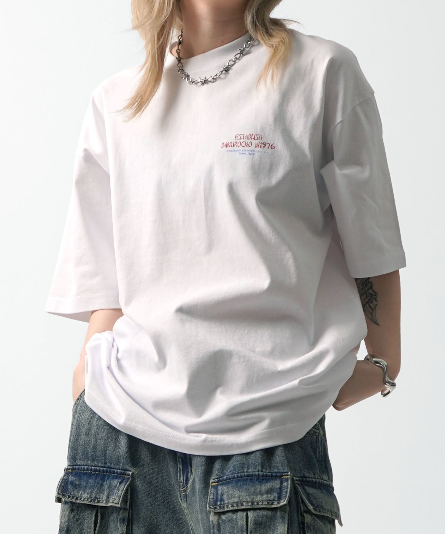 25SS ビッグシルエット "馬喰飯店" 中華メニュー バックプリント半袖Tシャツ