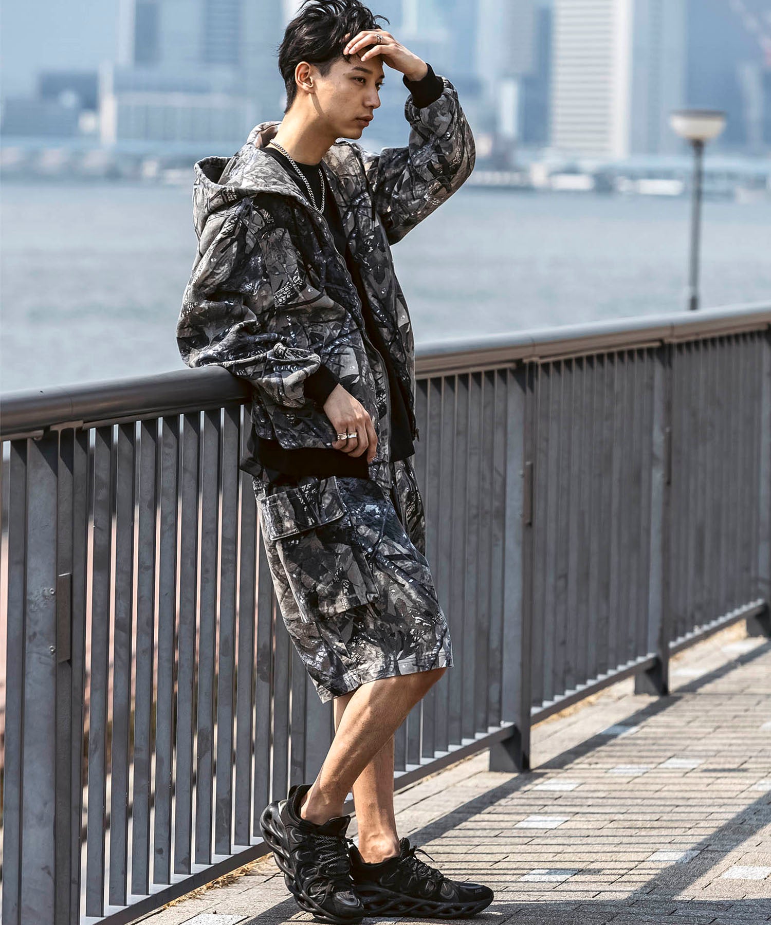 25SS【Labordi / ラボード】ツリーカモ柄 リアルツリー / デニム / ケミカル加工 ボックスシルエット フーディー ミリタリーフードジャケット