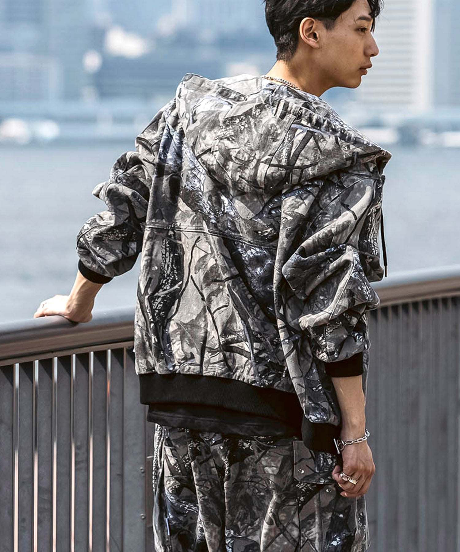 25SS【Labordi / ラボード】ツリーカモ柄 リアルツリー / デニム / ケミカル加工 ボックスシルエット フーディー ミリタリーフードジャケット