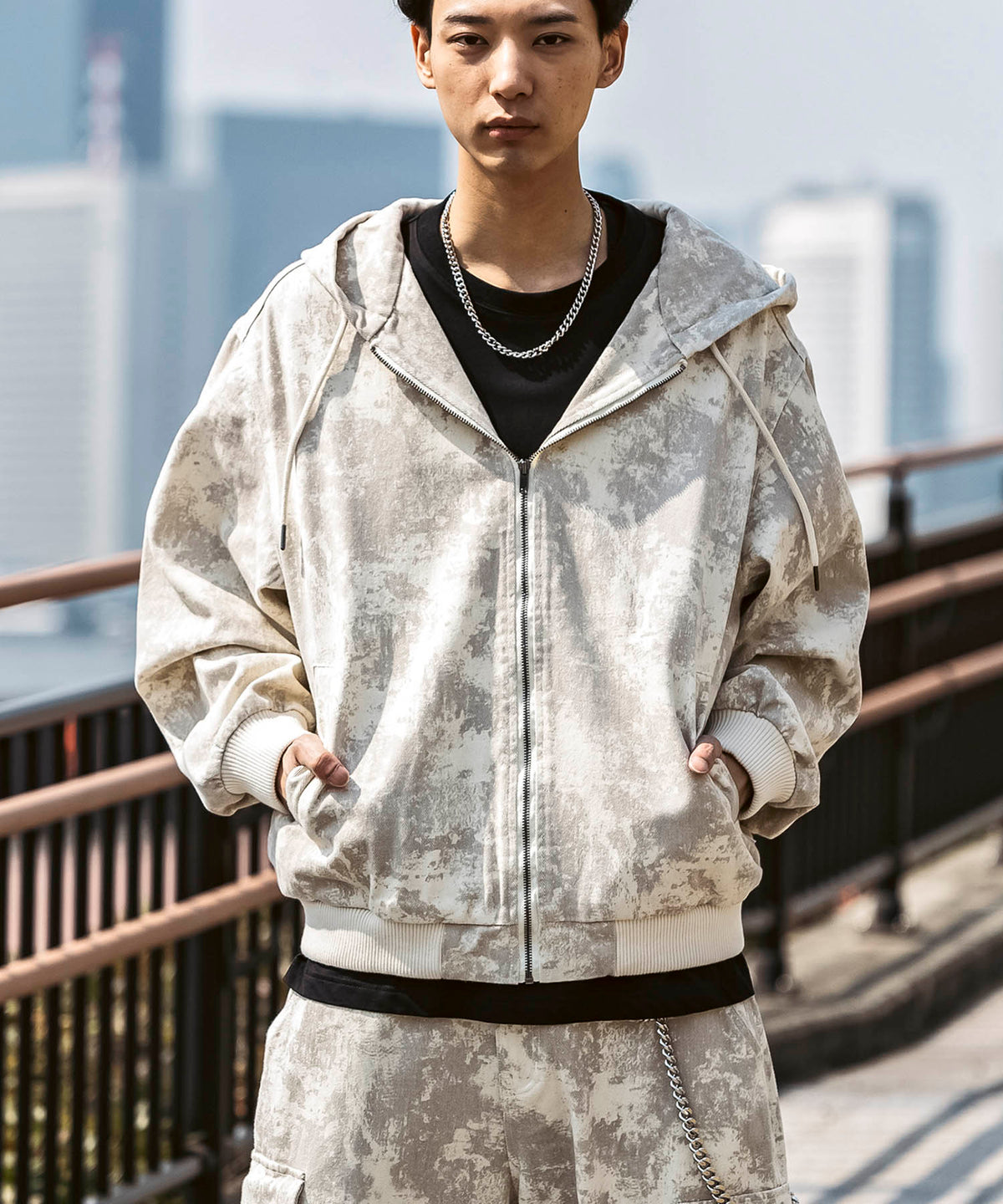 25SS【Labordi / ラボード】ツリーカモ柄 リアルツリー / デニム / ケミカル加工 ボックスシルエット フーディー ミリタリーフードジャケット