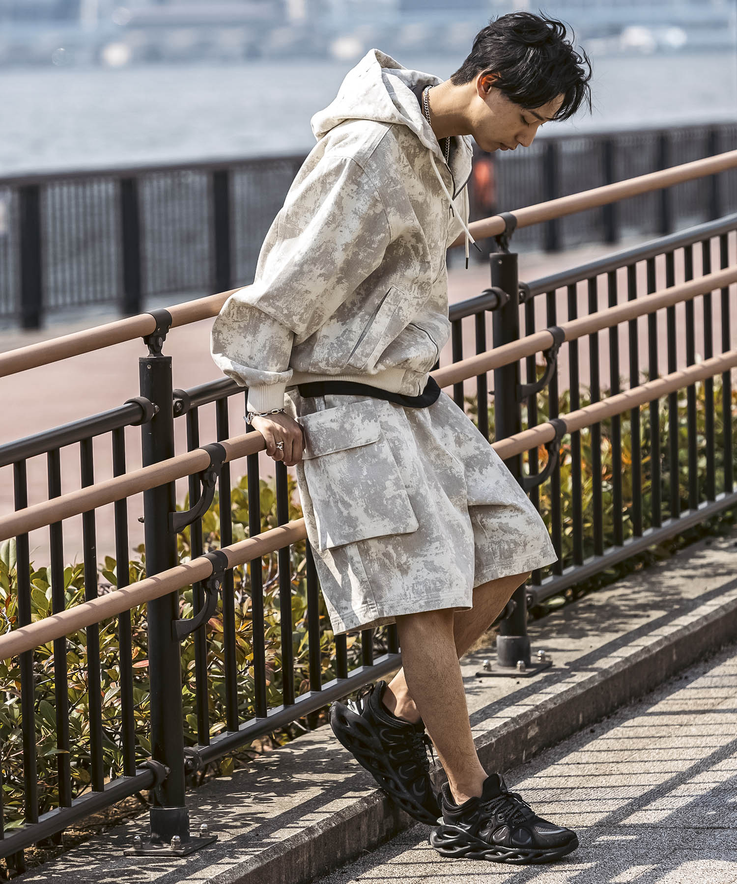 25SS【Labordi / ラボード】ツリーカモ柄 リアルツリー / デニム / ケミカル加工 ボックスシルエット フーディー ミリタリーフードジャケット