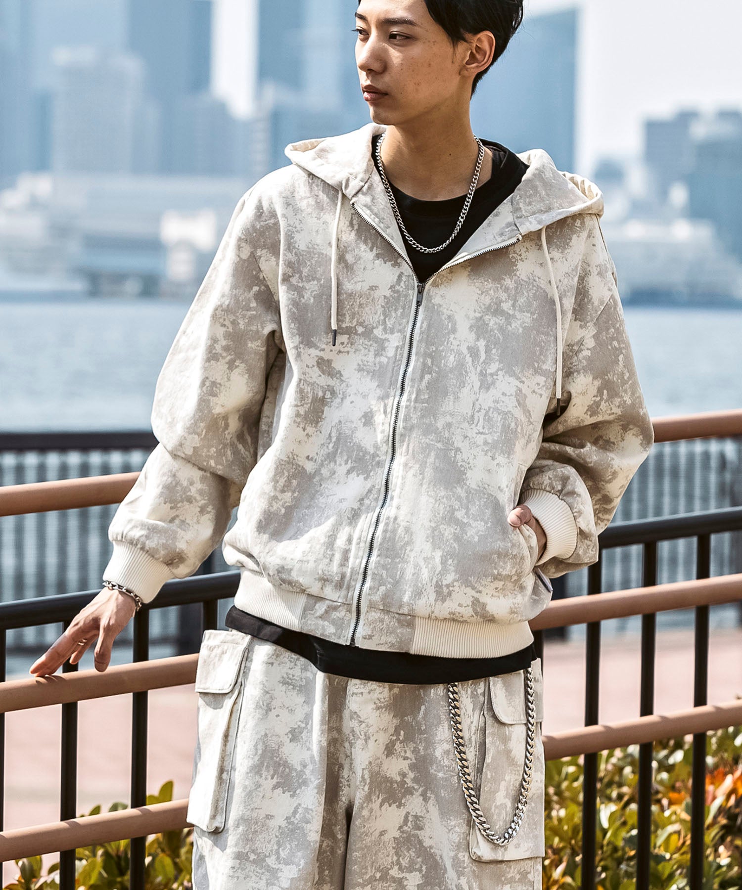 25SS【Labordi / ラボード】ツリーカモ柄 リアルツリー / デニム / ケミカル加工 ボックスシルエット フーディー ミリタリーフードジャケット
