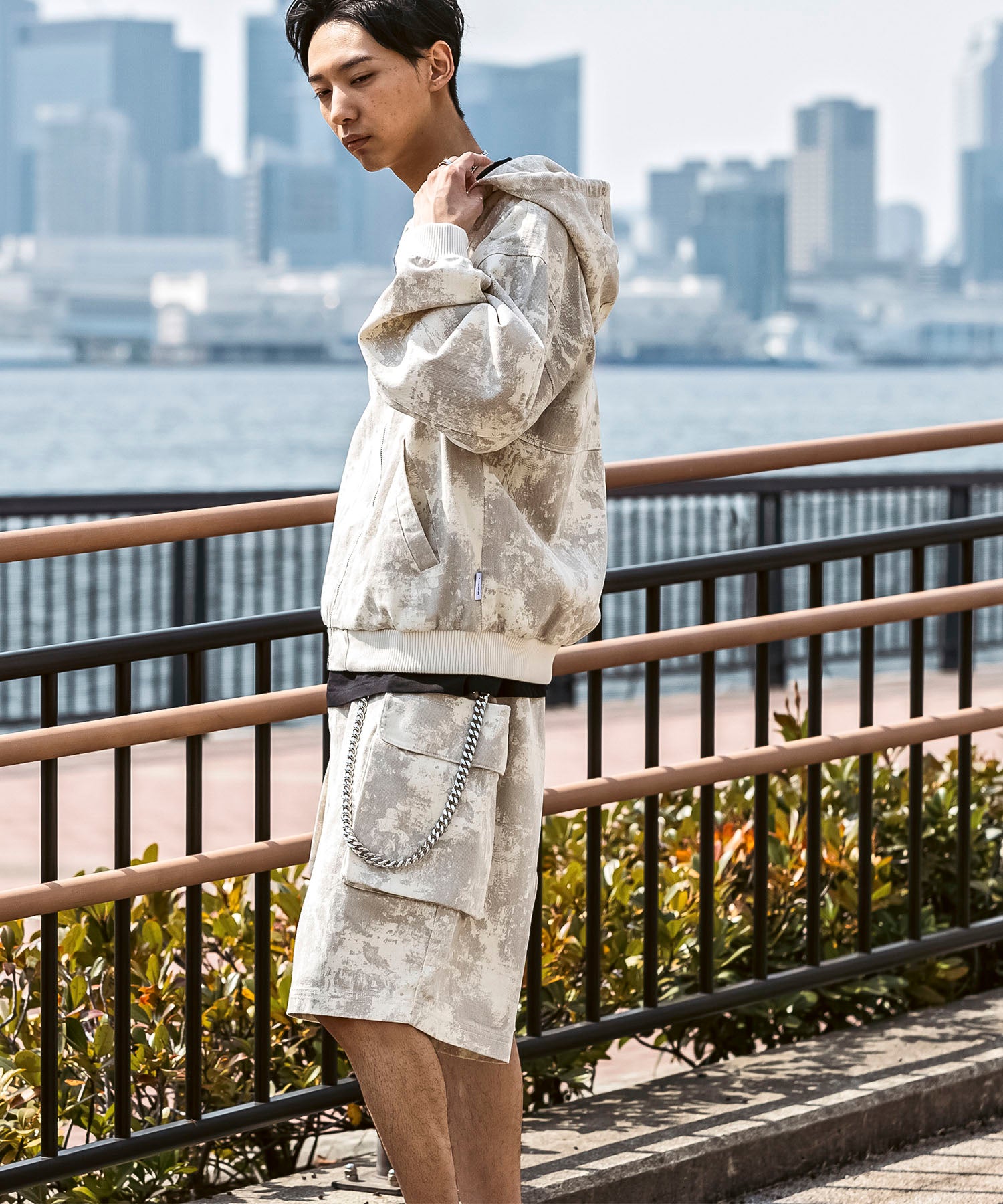 25SS【Labordi / ラボード】ツリーカモ柄 リアルツリー / デニム / ケミカル加工 ボックスシルエット フーディー ミリタリーフードジャケット