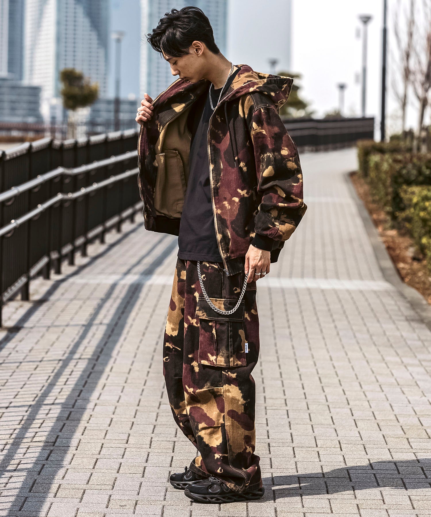 25SS【Labordi / ラボード】ツリーカモ柄 リアルツリー / デニム / ケミカル加工 ボックスシルエット フーディー ミリタリーフードジャケット