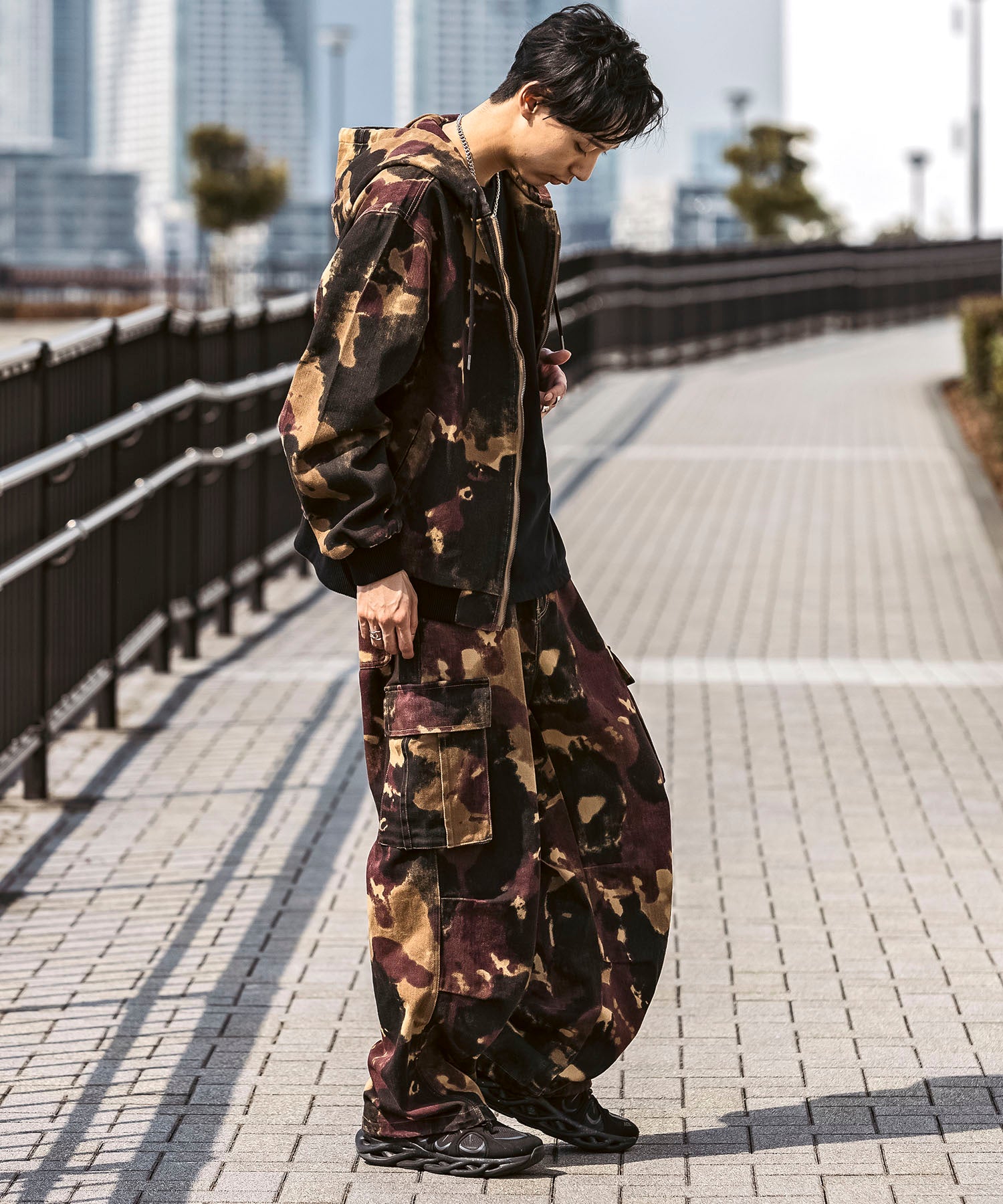 25SS【Labordi / ラボード】ツリーカモ柄 リアルツリー / デニム / ケミカル加工 ボックスシルエット フーディー ミリタリーフードジャケット