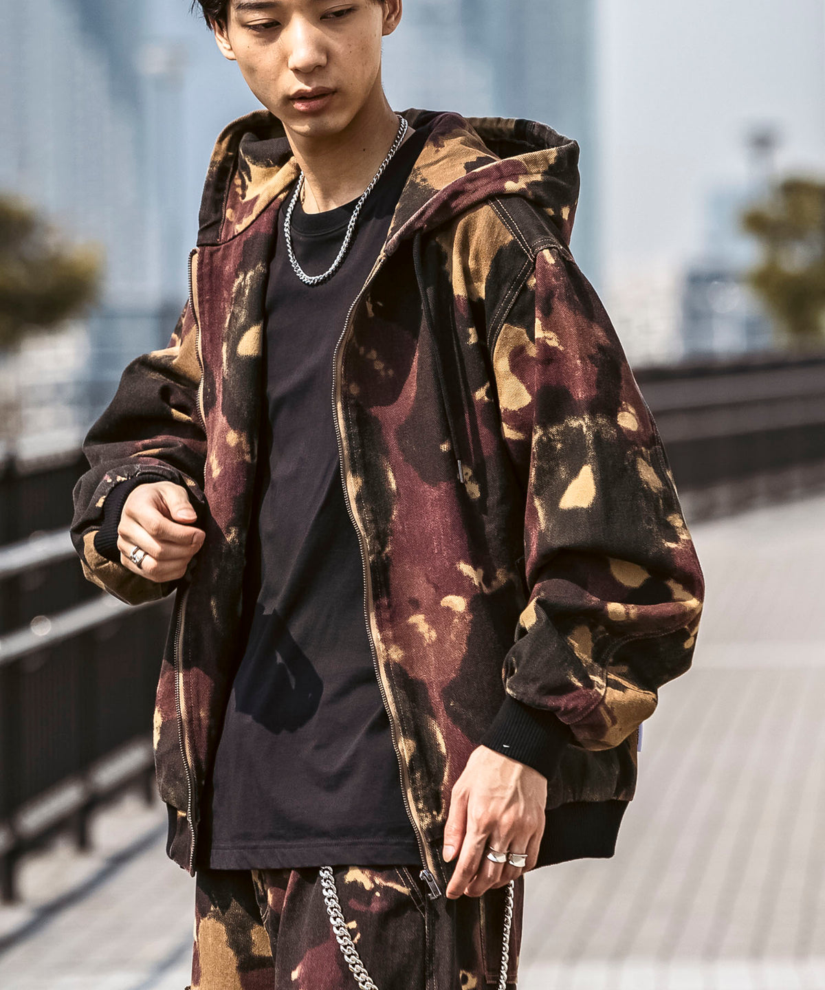 25SS【Labordi / ラボード】ツリーカモ柄 リアルツリー / デニム / ケミカル加工 ボックスシルエット フーディー ミリタリーフードジャケット