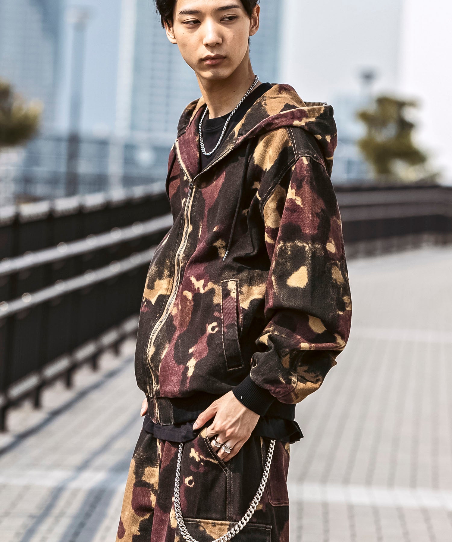 25SS【Labordi / ラボード】ツリーカモ柄 リアルツリー / デニム / ケミカル加工 ボックスシルエット フーディー ミリタリーフードジャケット