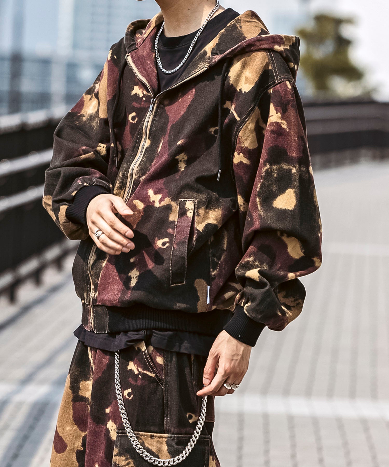 25SS【Labordi / ラボード】ツリーカモ柄 リアルツリー / デニム / ケミカル加工 ボックスシルエット フーディー ミリタリーフードジャケット