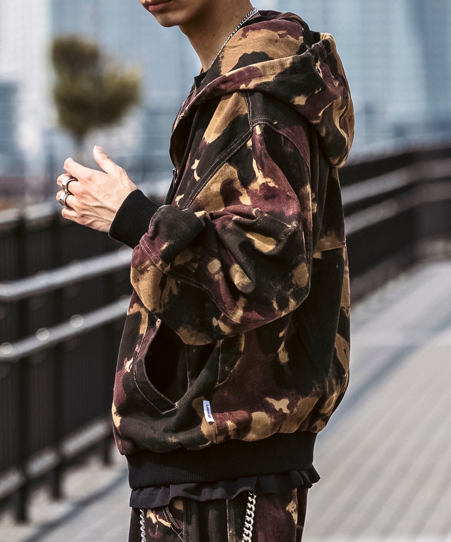 25SS【Labordi / ラボード】ツリーカモ柄 リアルツリー / デニム / ケミカル加工 ボックスシルエット フーディー ミリタリーフードジャケット