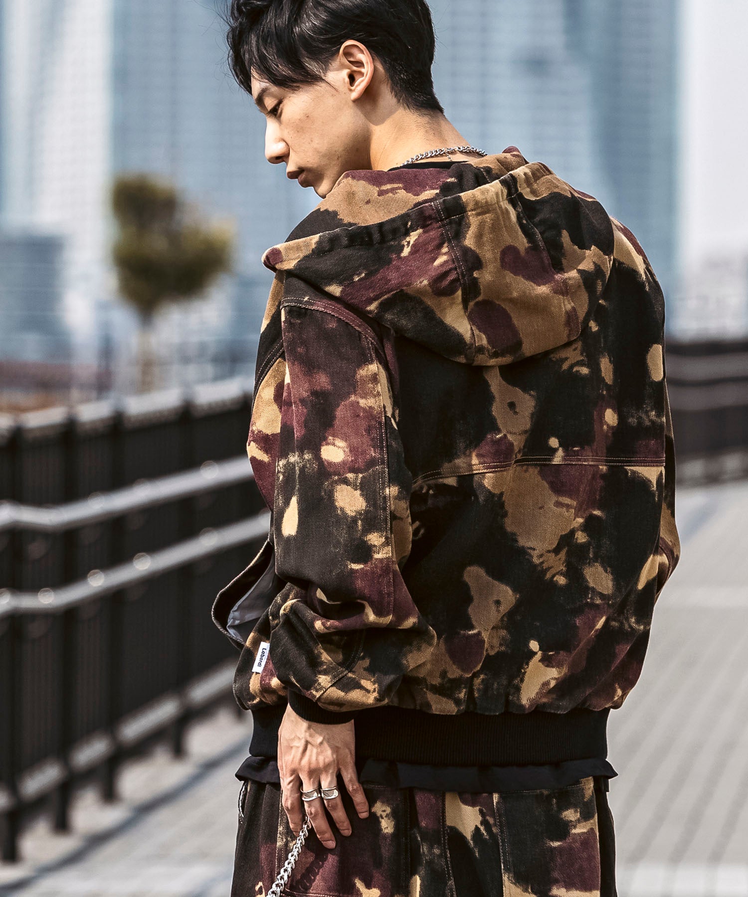 25SS【Labordi / ラボード】ツリーカモ柄 リアルツリー / デニム / ケミカル加工 ボックスシルエット フーディー ミリタリーフードジャケット