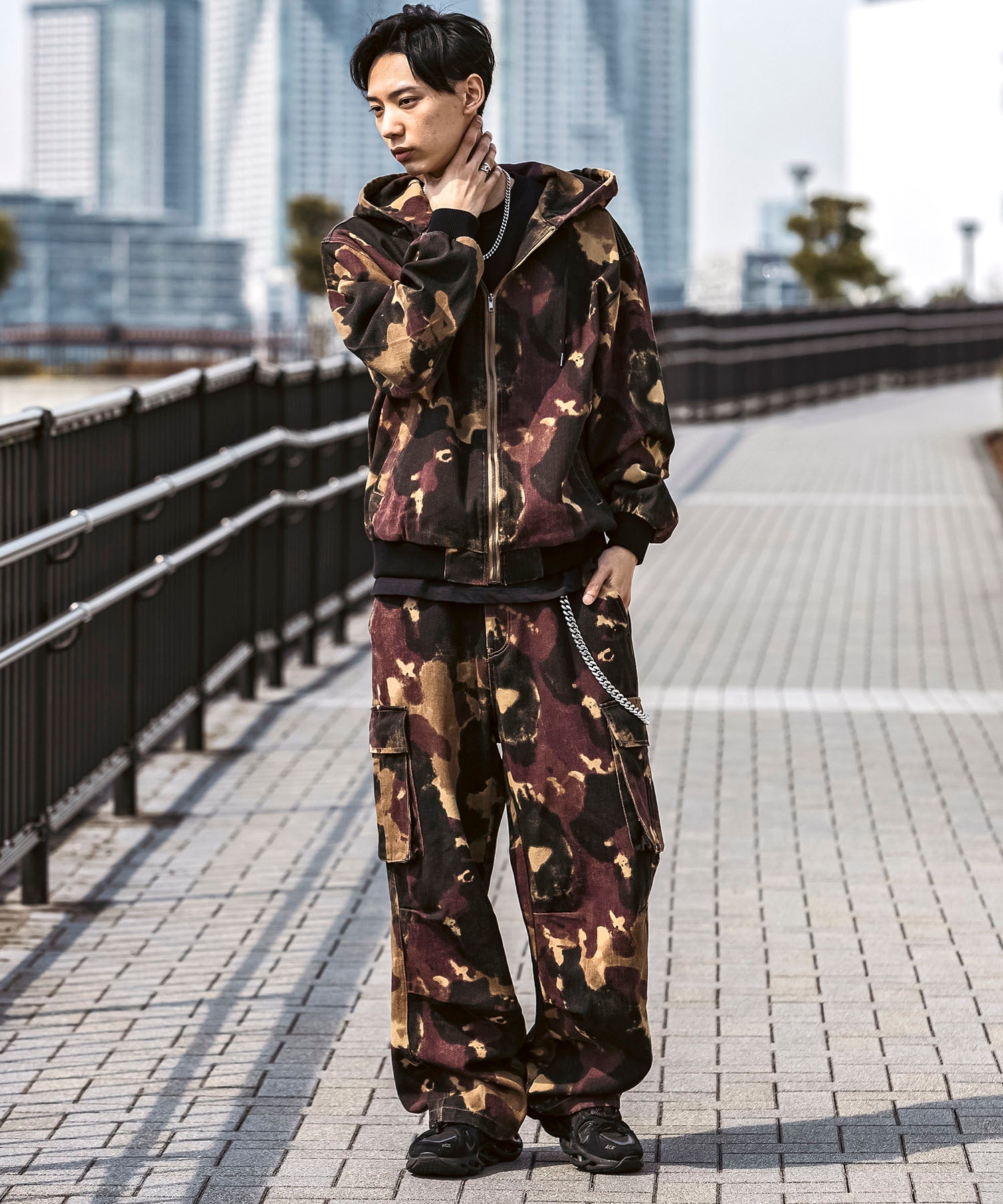 25SS【Labordi / ラボード】ツリーカモ柄 リアルツリー / デニム / ケミカル加工 ボックスシルエット フーディー ミリタリーフードジャケット