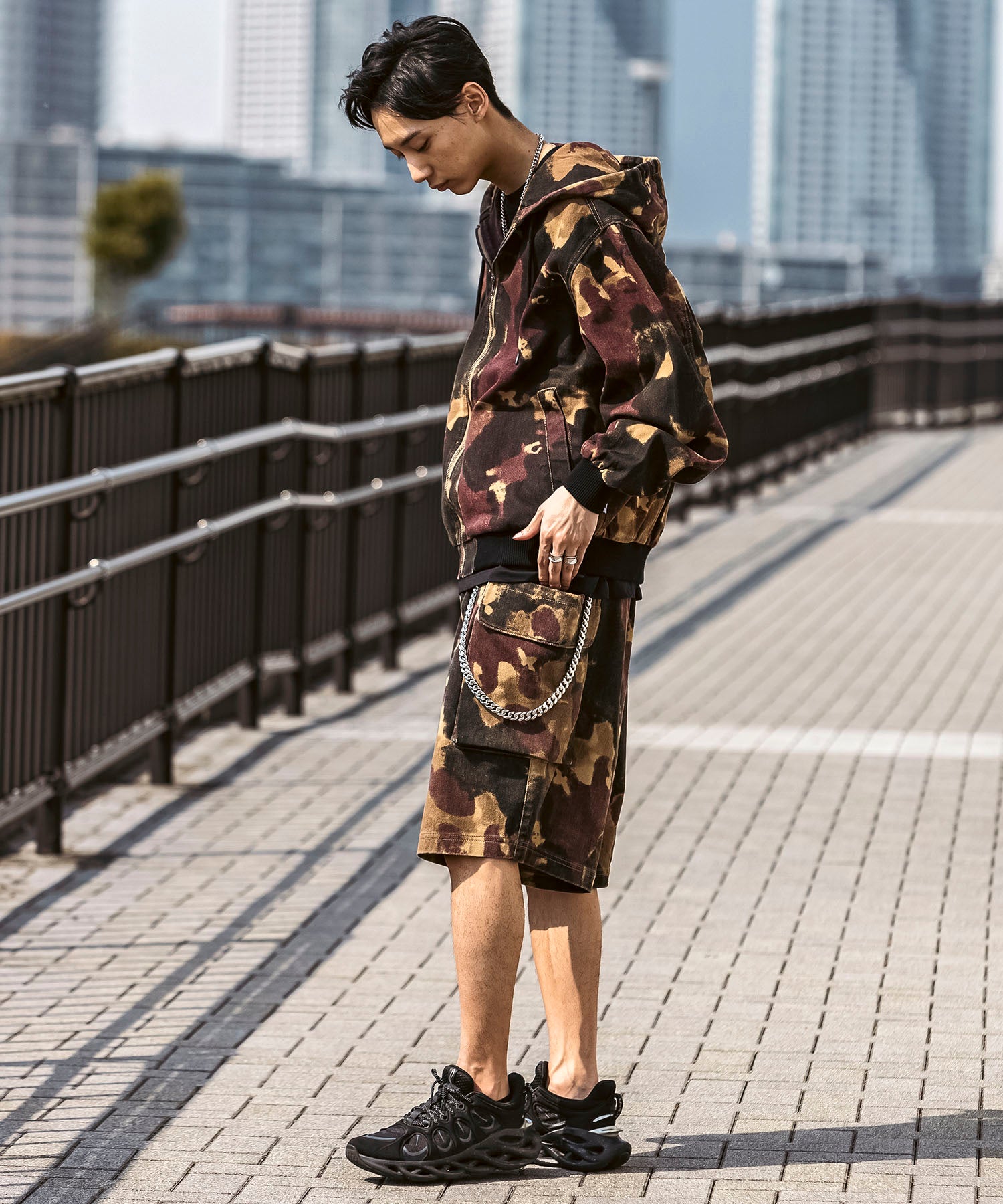 25SS【Labordi / ラボード】ツリーカモ柄 リアルツリー / デニム / ケミカル加工 ボックスシルエット フーディー ミリタリーフードジャケット
