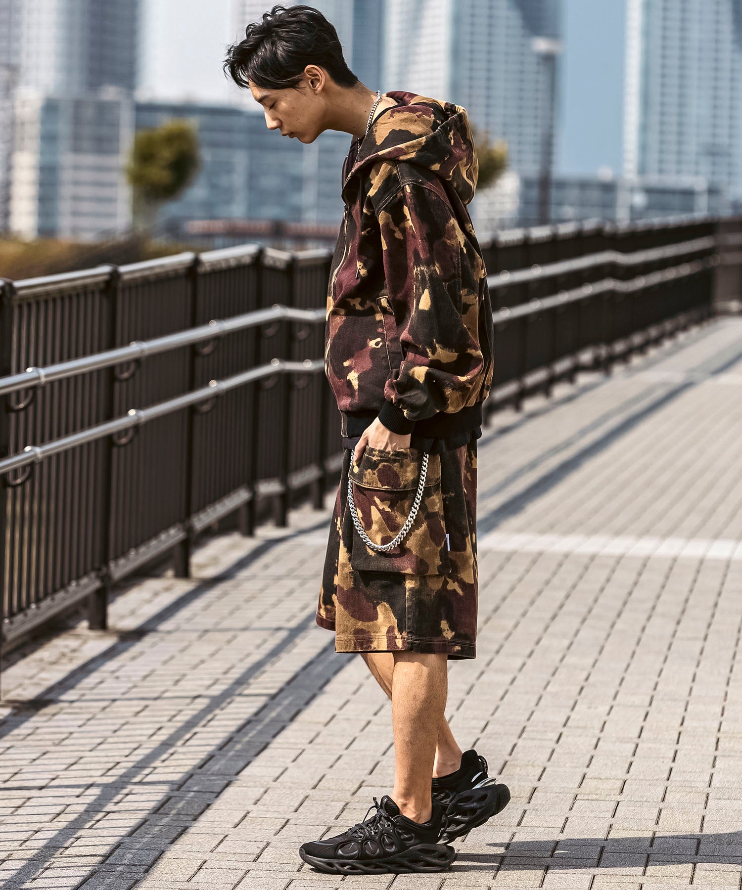 25SS【Labordi / ラボード】ツリーカモ柄 リアルツリー / デニム / ケミカル加工 ボックスシルエット フーディー ミリタリーフードジャケット
