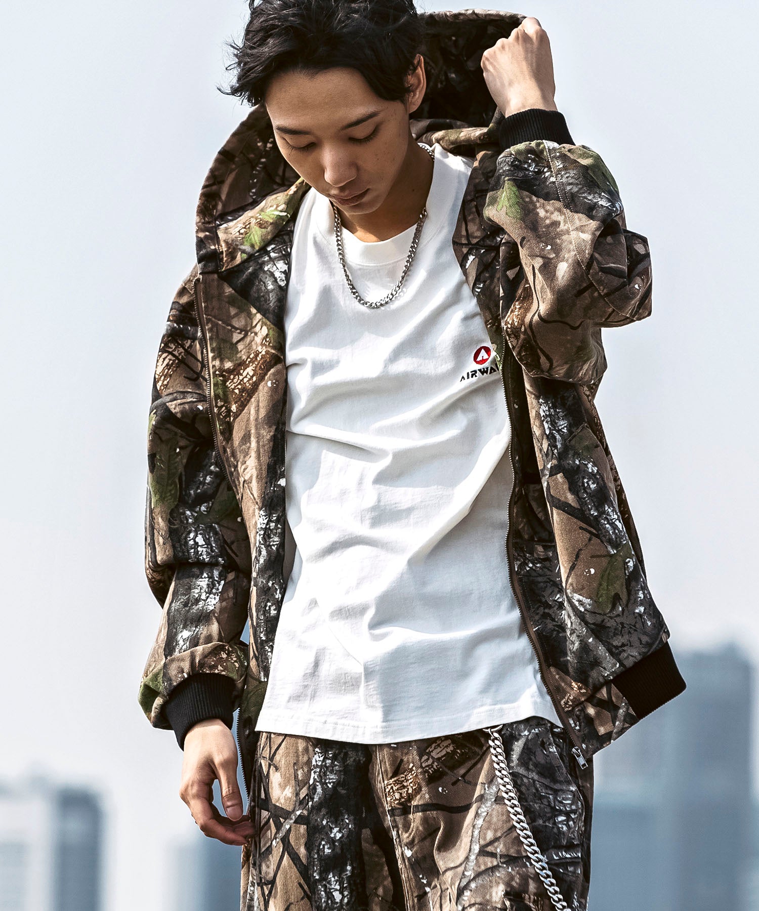 25SS【Labordi / ラボード】ツリーカモ柄 リアルツリー / デニム / ケミカル加工 ボックスシルエット フーディー ミリタリーフードジャケット