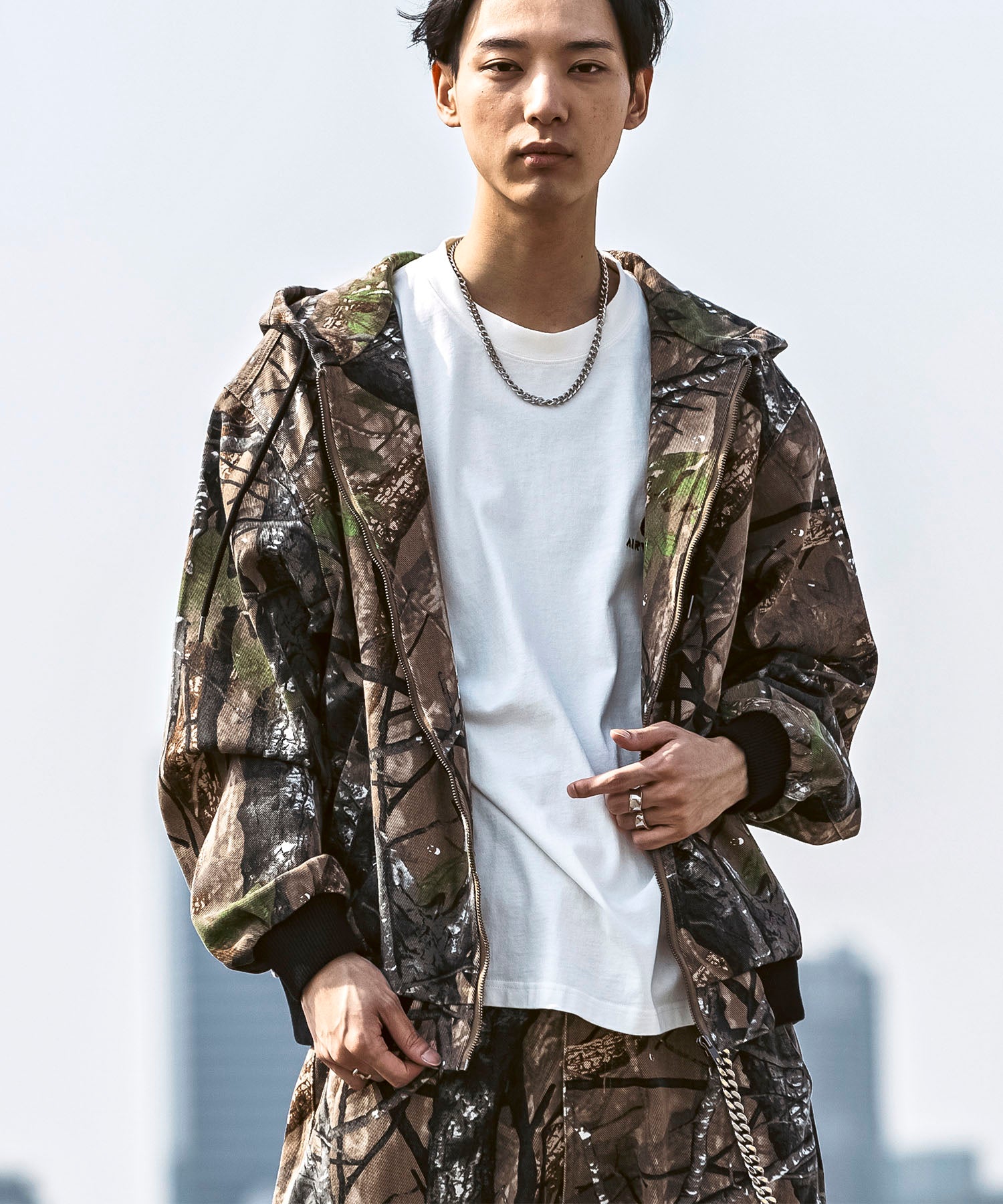 25SS【Labordi / ラボード】ツリーカモ柄 リアルツリー / デニム / ケミカル加工 ボックスシルエット フーディー ミリタリーフードジャケット