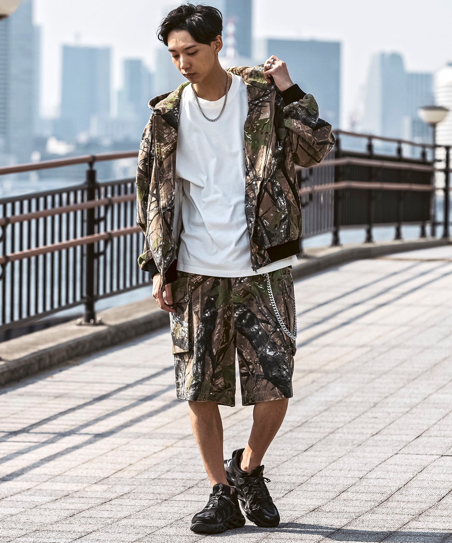 25SS【Labordi / ラボード】ツリーカモ柄 リアルツリー / デニム / ケミカル加工 ボックスシルエット フーディー ミリタリーフードジャケット