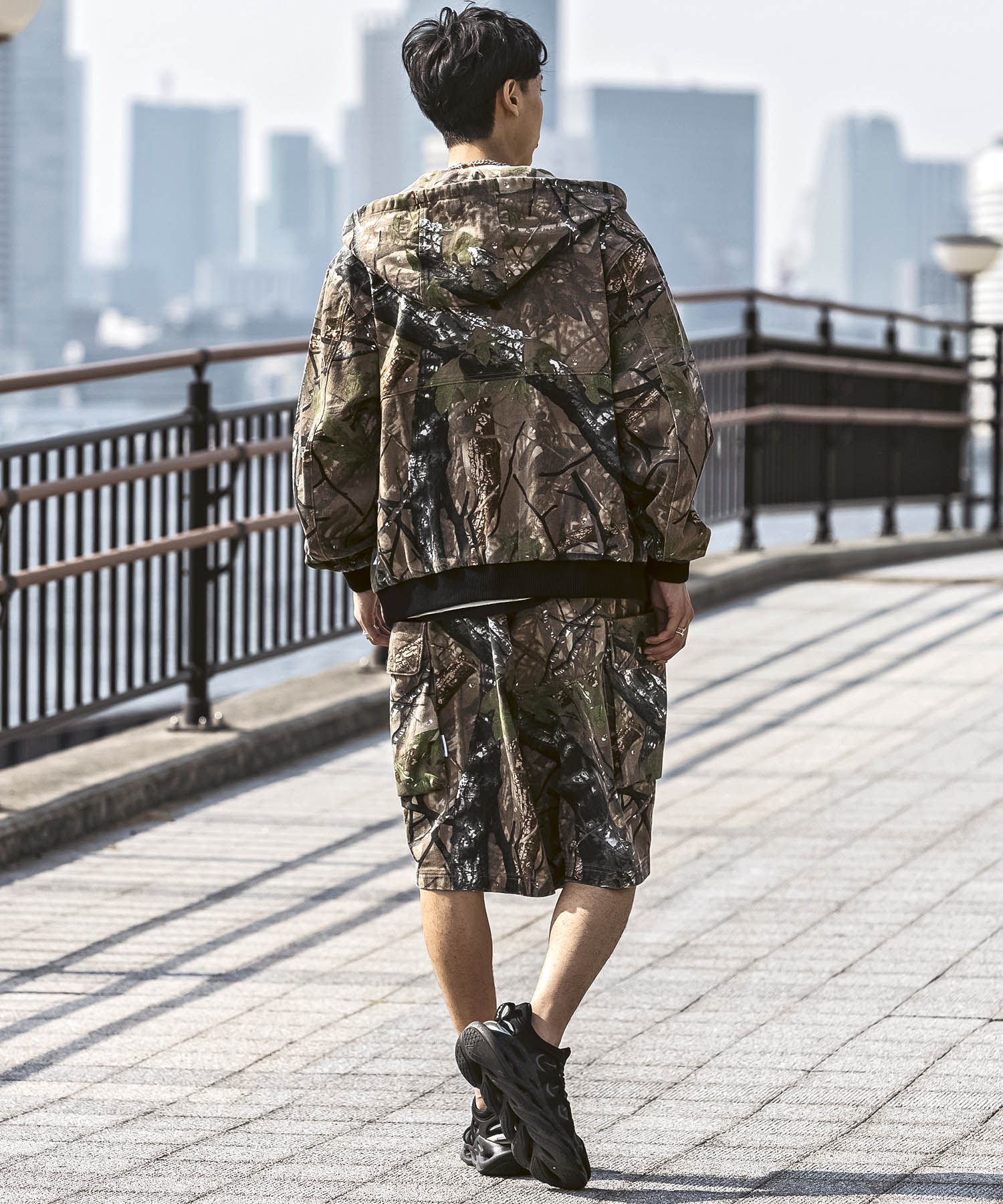 25SS【Labordi / ラボード】ツリーカモ柄 リアルツリー / デニム / ケミカル加工 ボックスシルエット フーディー ミリタリーフードジャケット