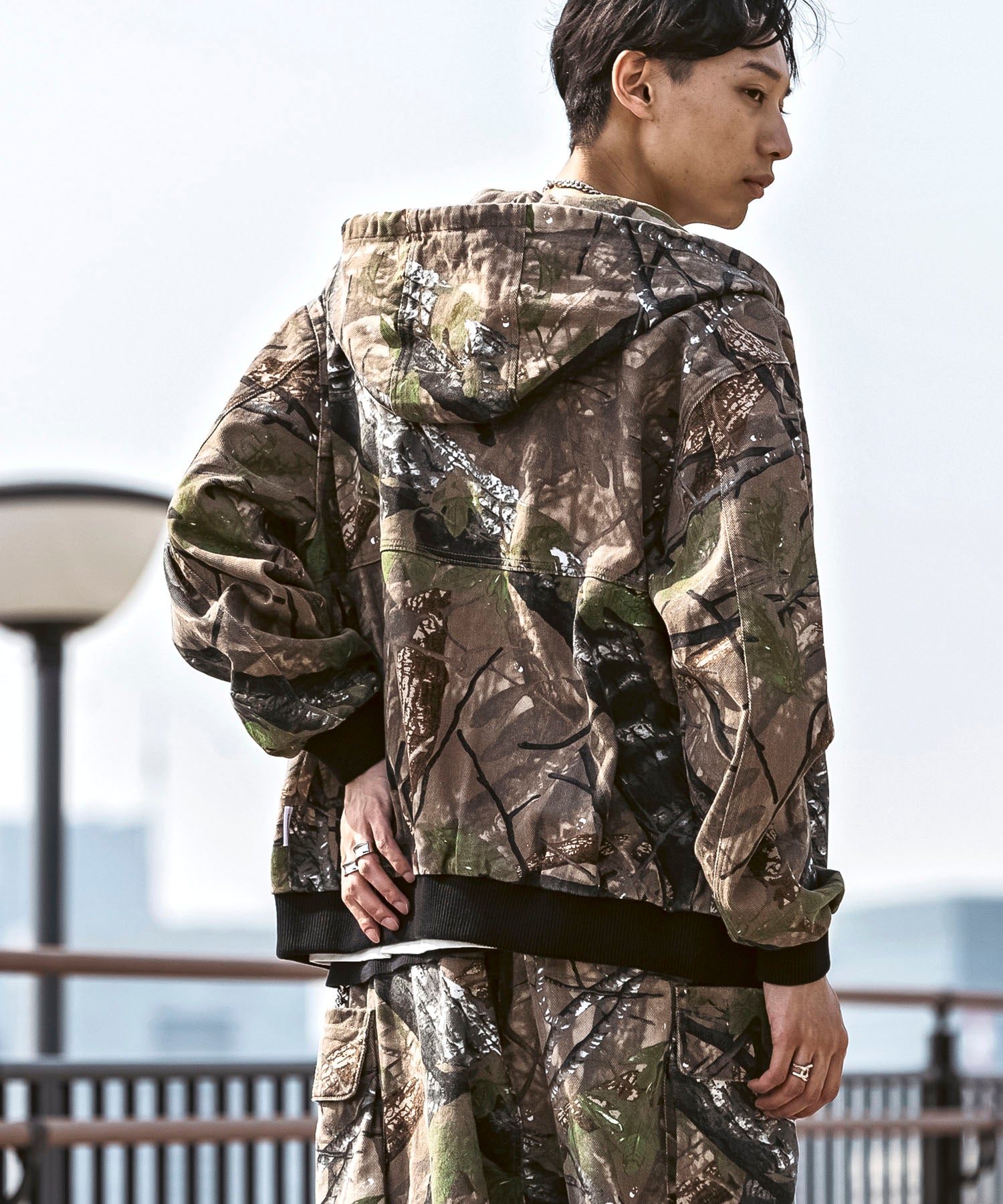 25SS【Labordi / ラボード】ツリーカモ柄 リアルツリー / デニム / ケミカル加工 ボックスシルエット フーディー ミリタリーフードジャケット