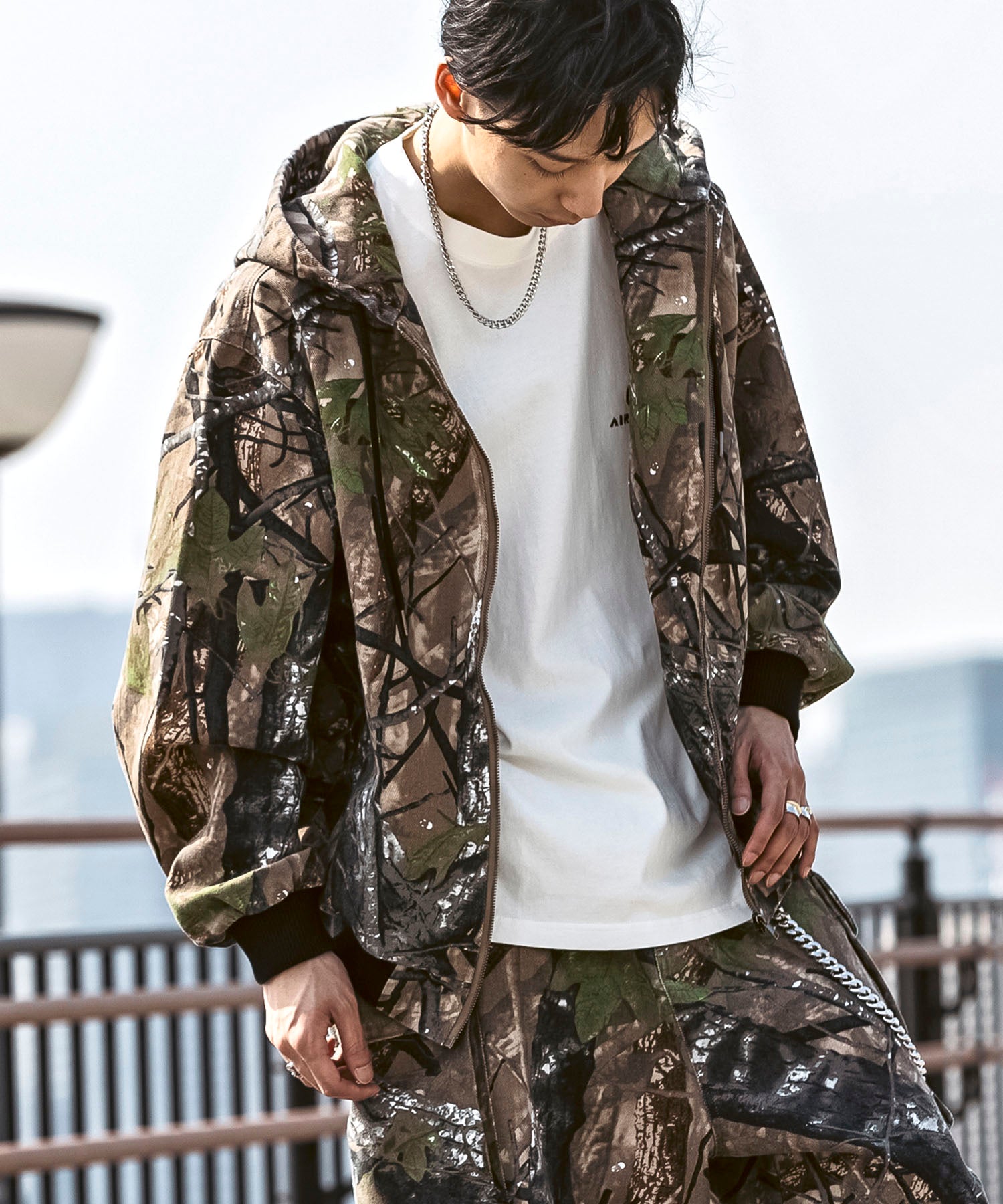 25SS【Labordi / ラボード】ツリーカモ柄 リアルツリー / デニム / ケミカル加工 ボックスシルエット フーディー ミリタリーフードジャケット