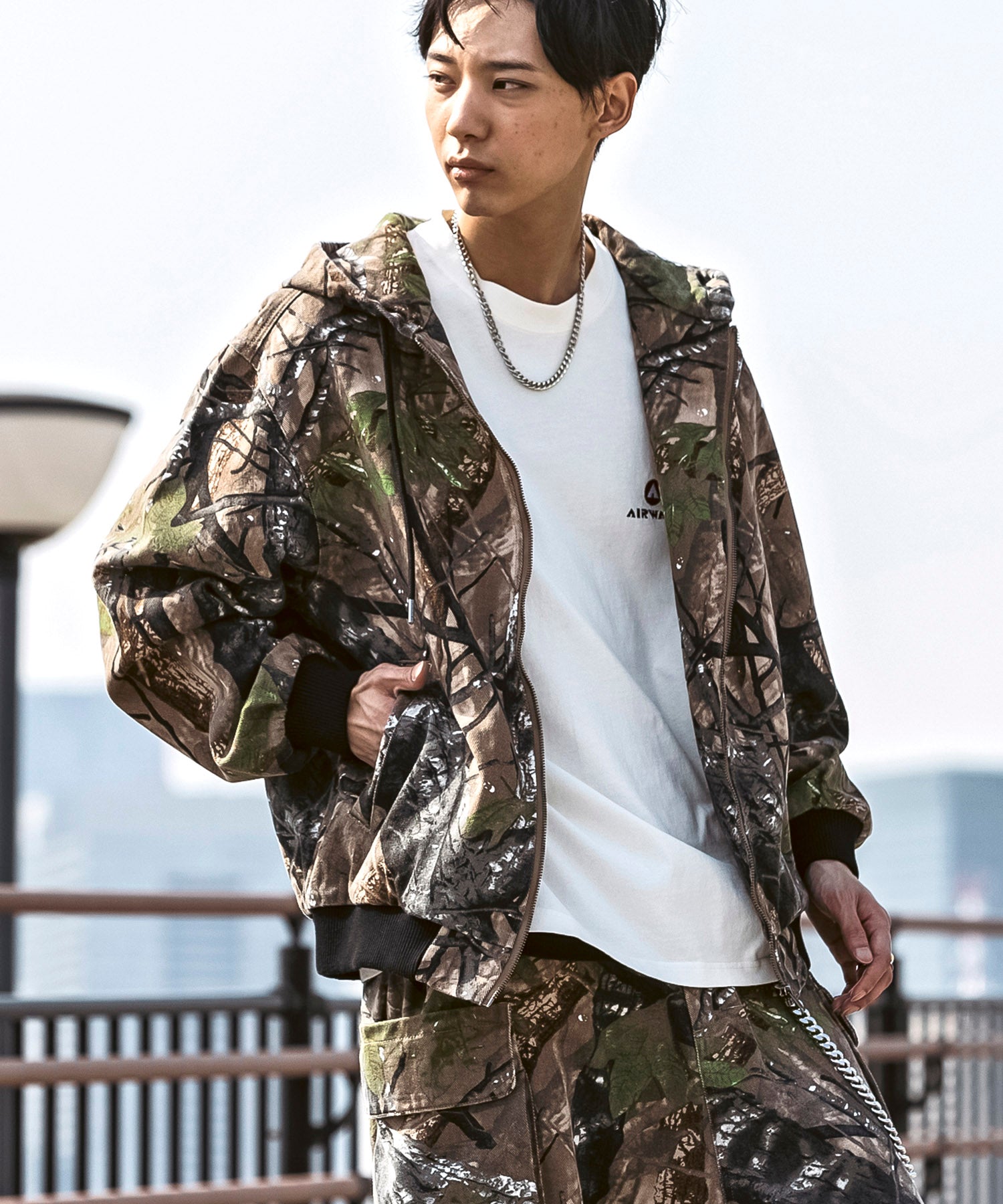 25SS【Labordi / ラボード】ツリーカモ柄 リアルツリー / デニム / ケミカル加工 ボックスシルエット フーディー ミリタリーフードジャケット