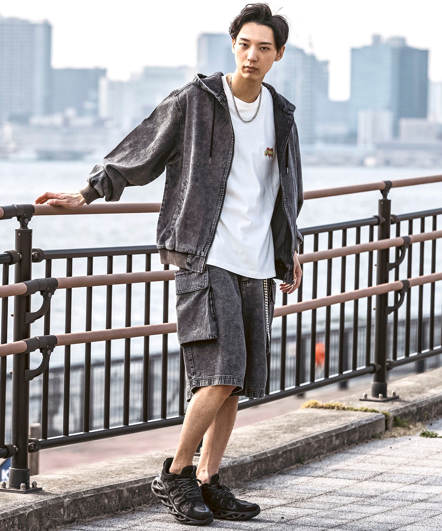 25SS【Labordi / ラボード】デニム / ケミカル加工 ボックスシルエット フーディー ミリタリーフードジャケット