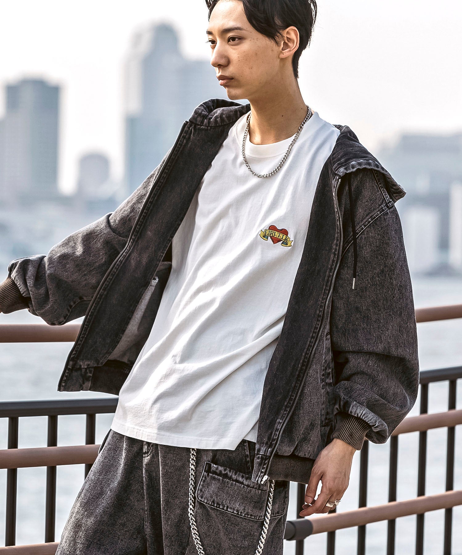 25SS【Labordi / ラボード】デニム / ケミカル加工 ボックスシルエット フーディー ミリタリーフードジャケット