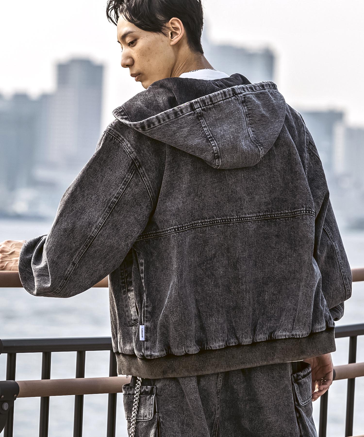 25SS【Labordi / ラボード】デニム / ケミカル加工 ボックスシルエット フーディー ミリタリーフードジャケット