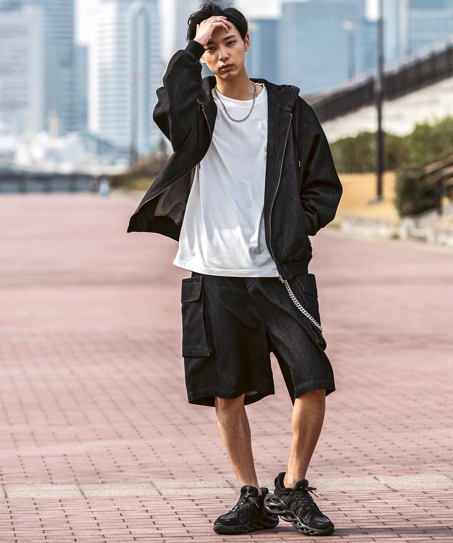 25SS【Labordi / ラボード】デニム / ケミカル加工 ボックスシルエット フーディー ミリタリーフードジャケット