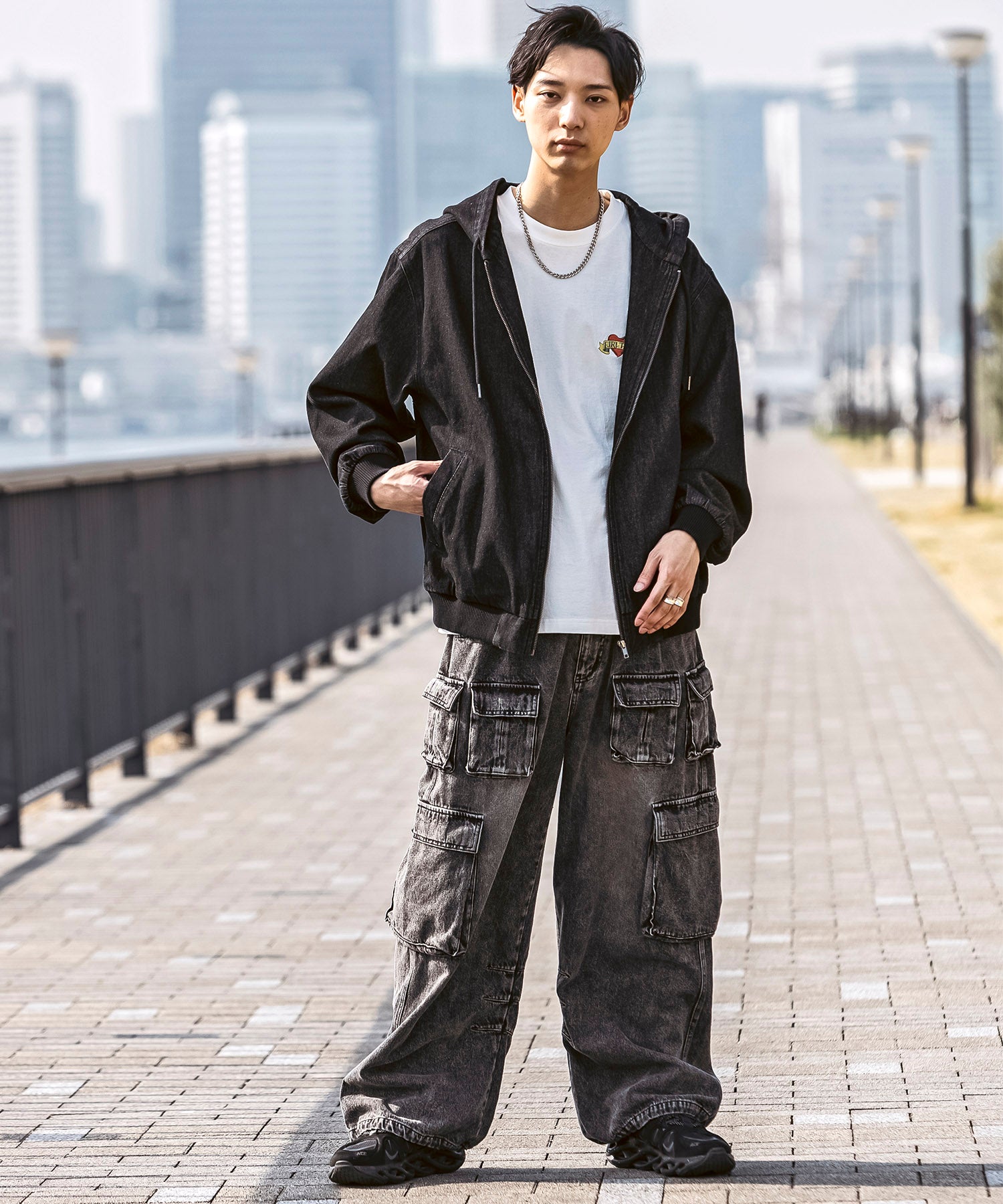 25SS【Labordi / ラボード】デニム / ケミカル加工 ボックスシルエット フーディー ミリタリーフードジャケット