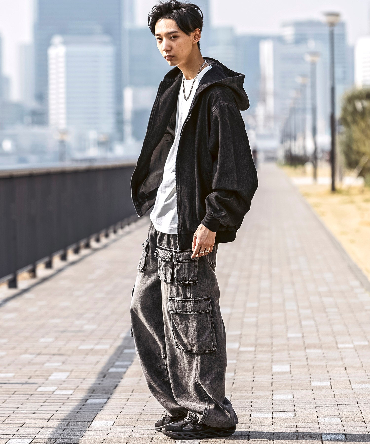 25SS【Labordi / ラボード】デニム / ケミカル加工 ボックスシルエット フーディー ミリタリーフードジャケット